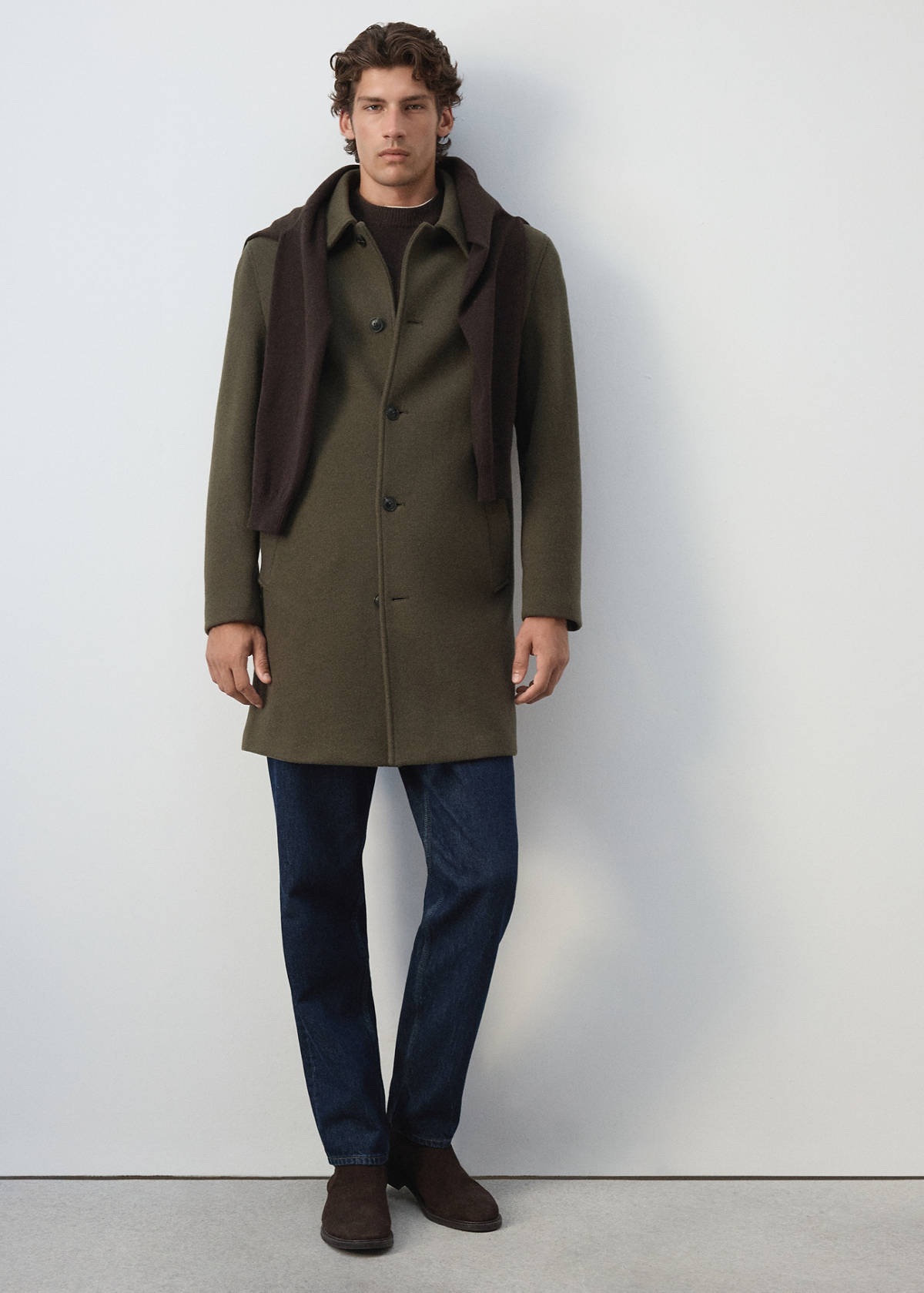 Wool blend coat with detachable hood — Medium Brown