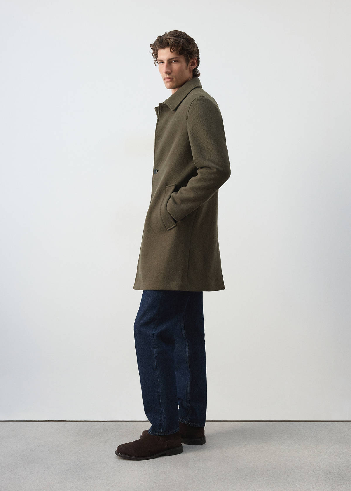 Wool blend coat with detachable hood — Medium Brown