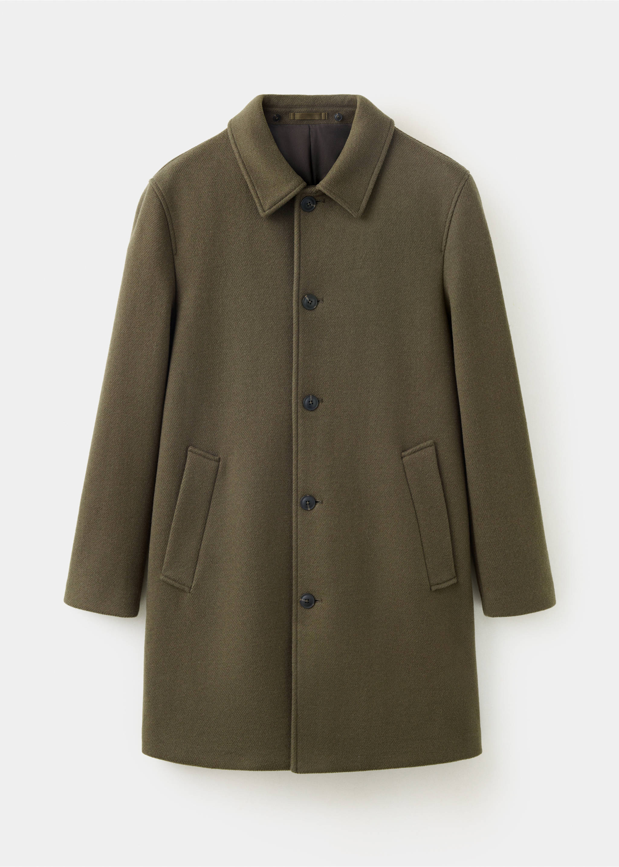 Olive green men's coat with a classic collar and button fastening., Medium Brown. Ref: 37057888-00.