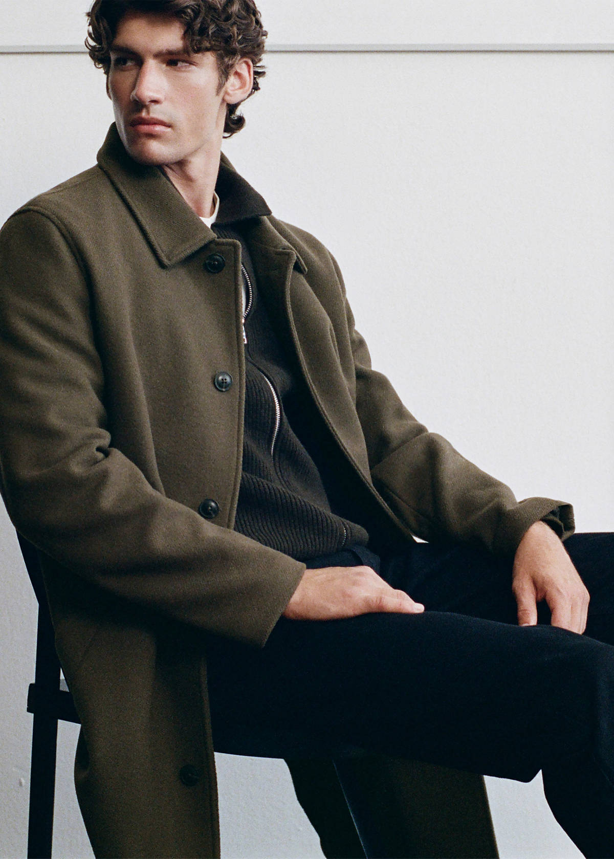 Wool blend coat with detachable hood — Medium Brown