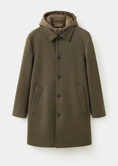 Wool blend coat with detachable hood — Medium Brown 9