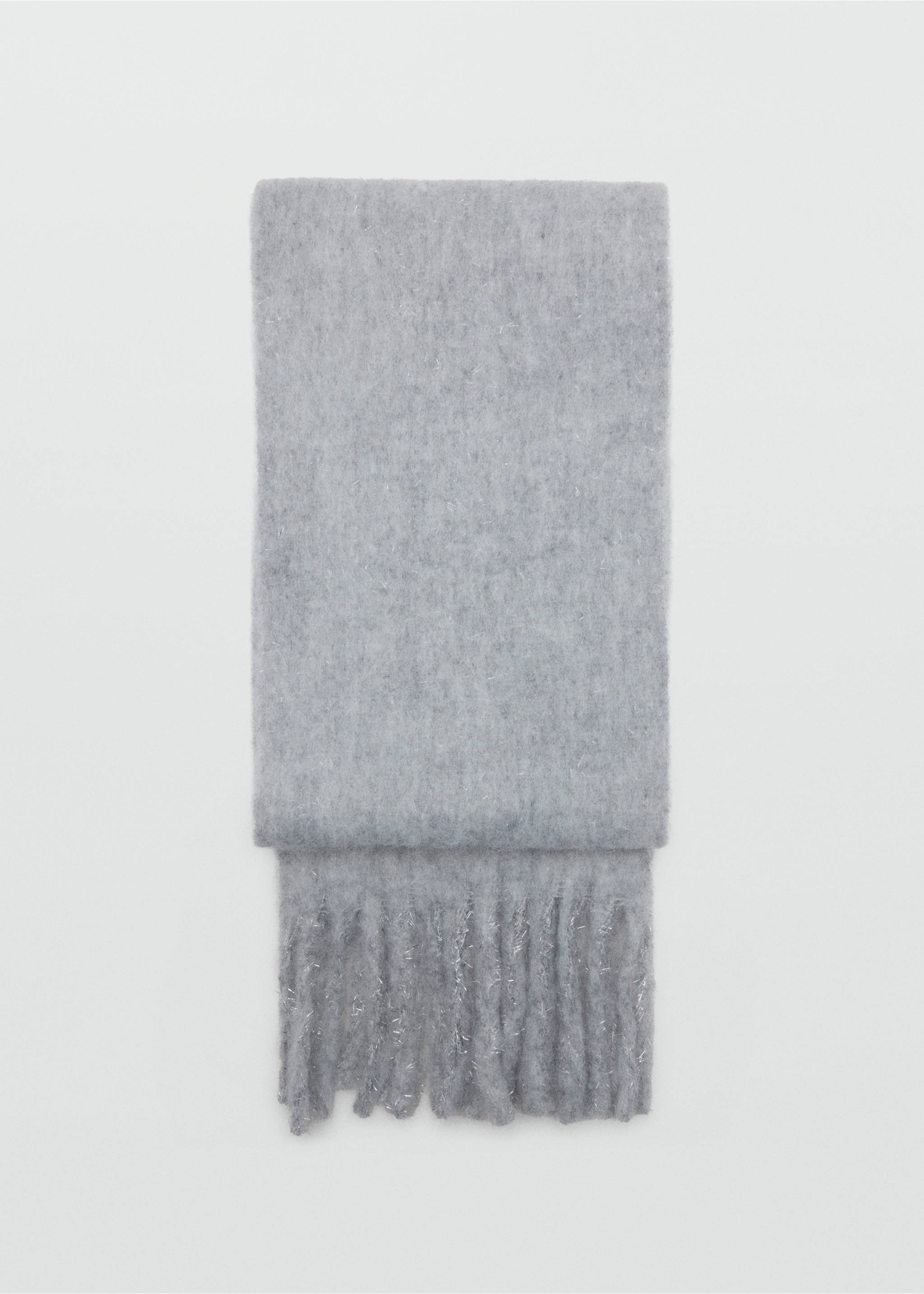 Grey textured fluffy scarf with metallic threading and fringe., Grey. Ref: 37057896-00.