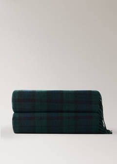 Tartan check throw with fringes — Blue 5