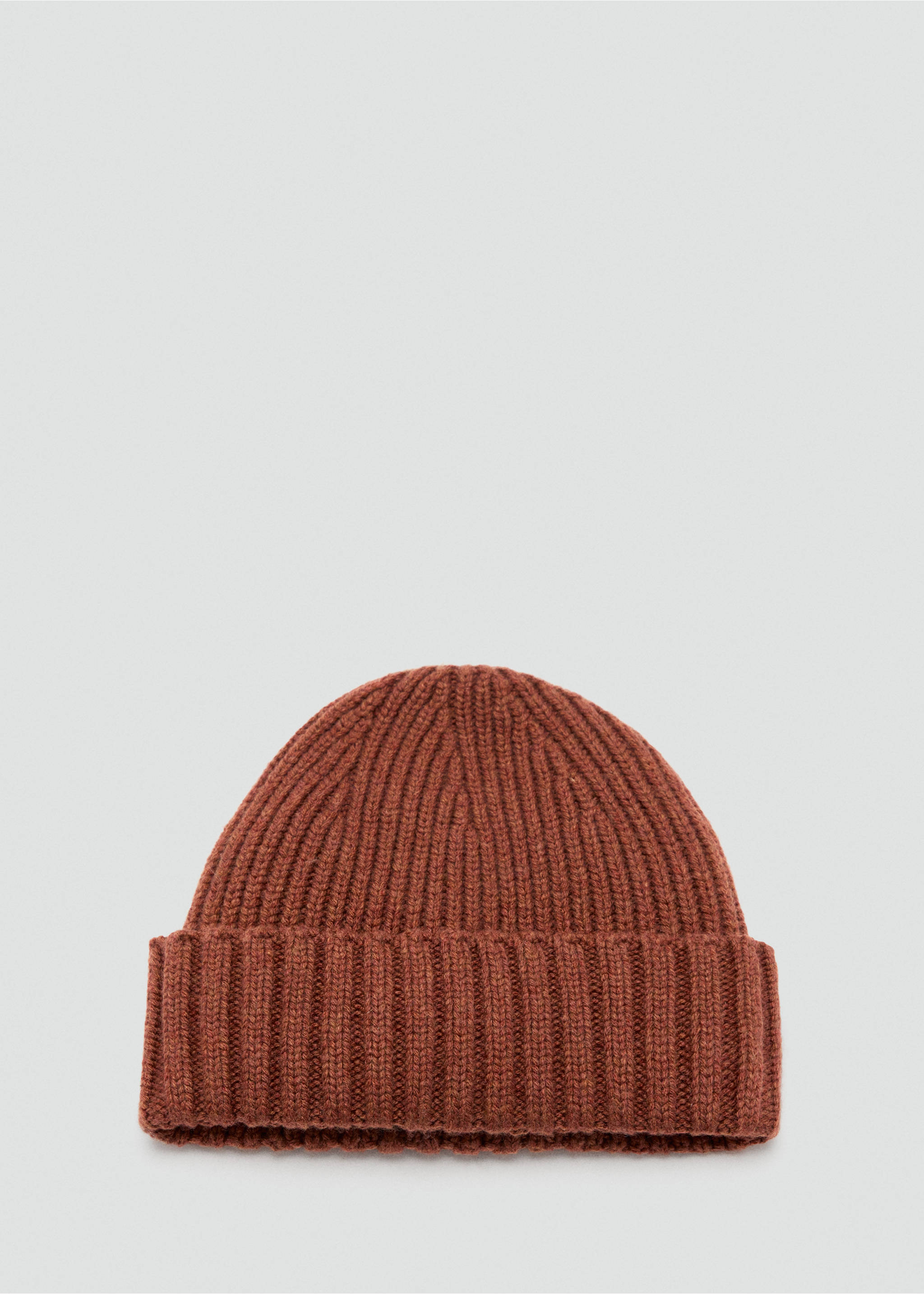Brown ribbed knit beanie hat with a turn-up cuff., Burnt Orange. Ref: 37057902-00.