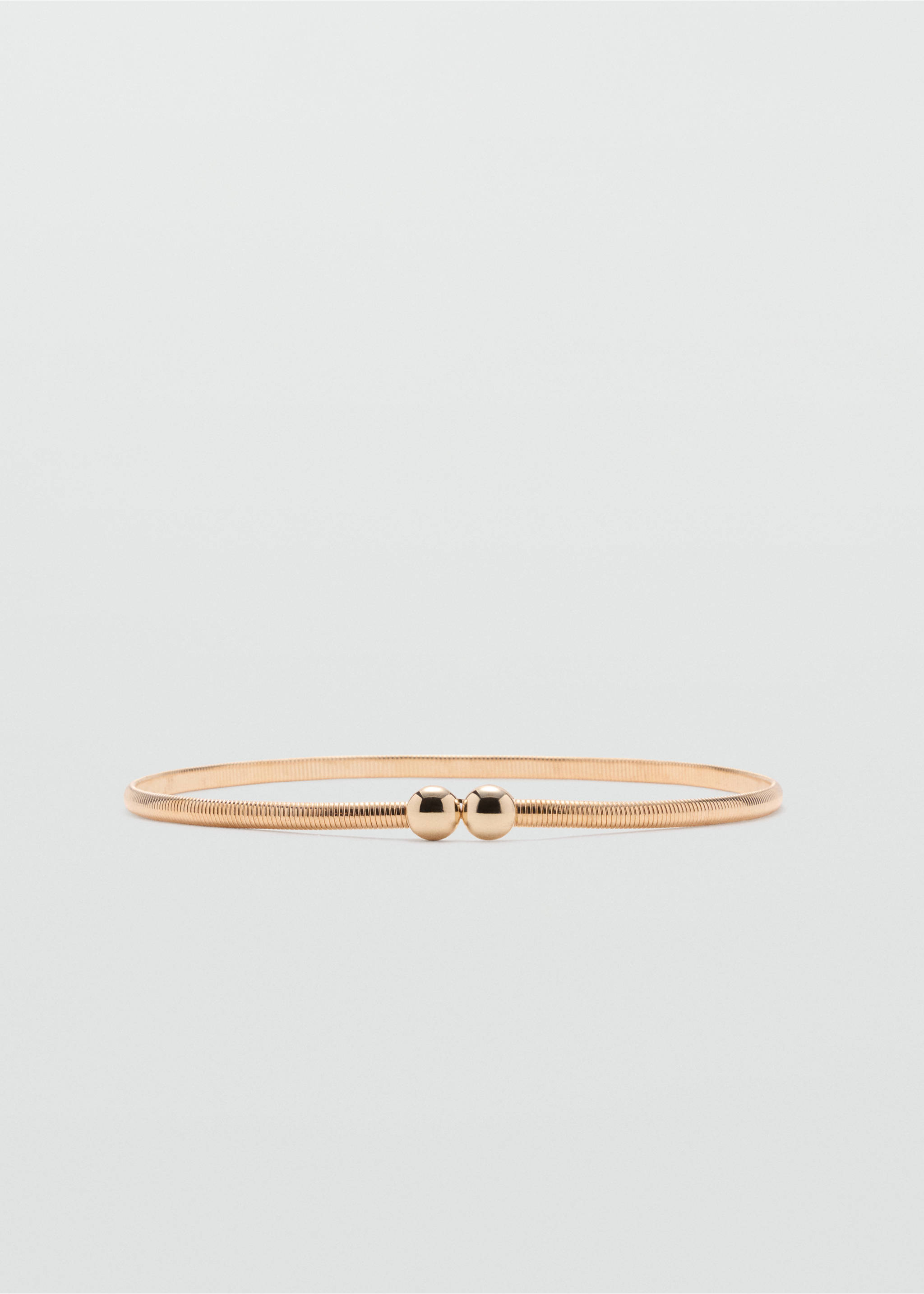 Slim metallic gold belt with a textured coil band and twin spherical bead closures., Gold. Ref: 37057905-00.