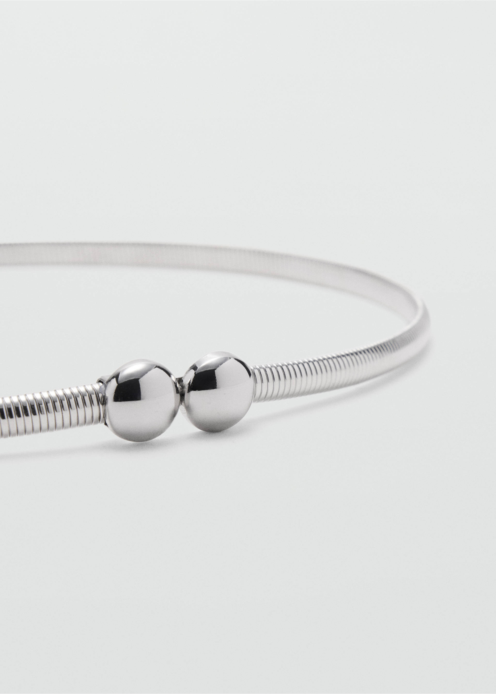 Silver metallic coiled belt with two polished spherical beads., Silver. Ref: 37057905-00.