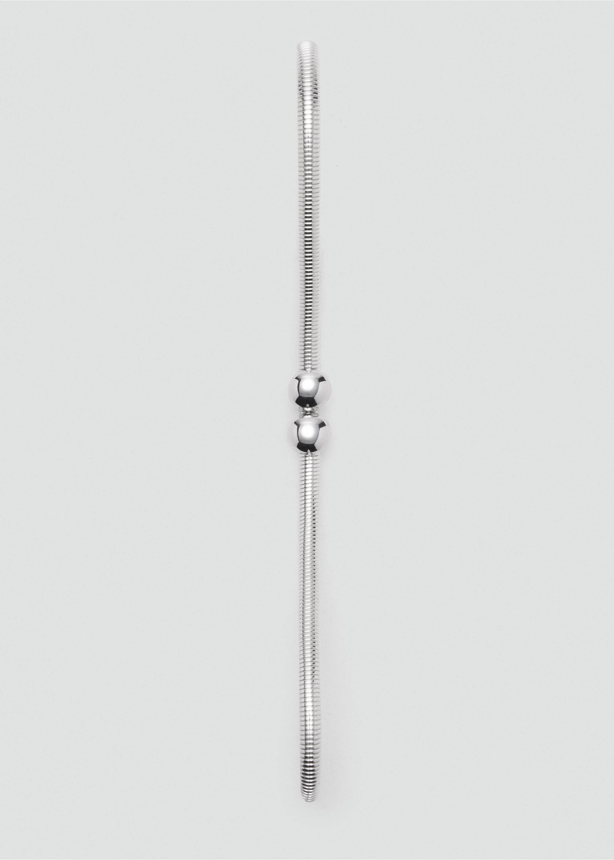 Silver metallic belt with ribbed tubular design and central spherical ball details., Silver. Ref: 37057905-00.