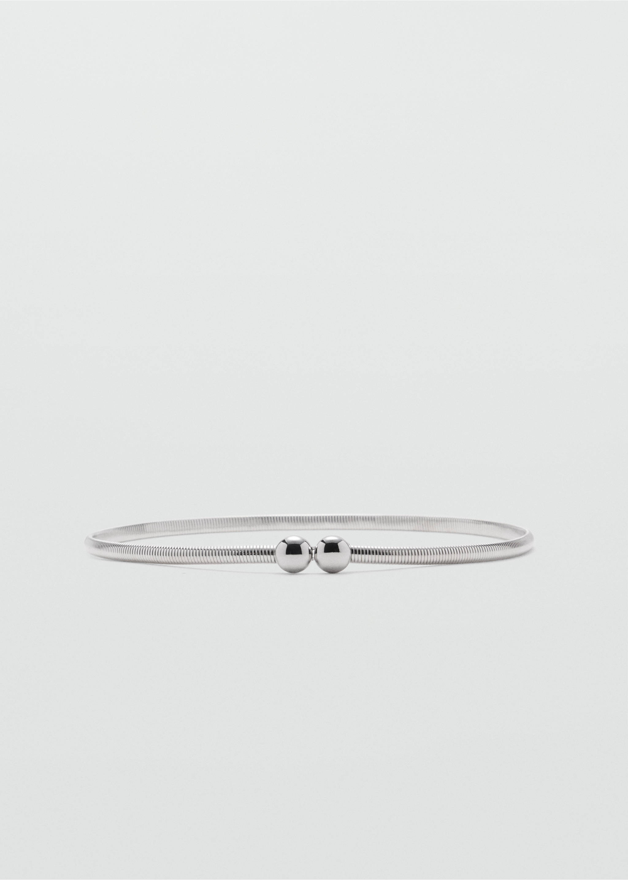 Metallic silver coiled belt with two polished spherical beads., Silver. Ref: 37057905-00.