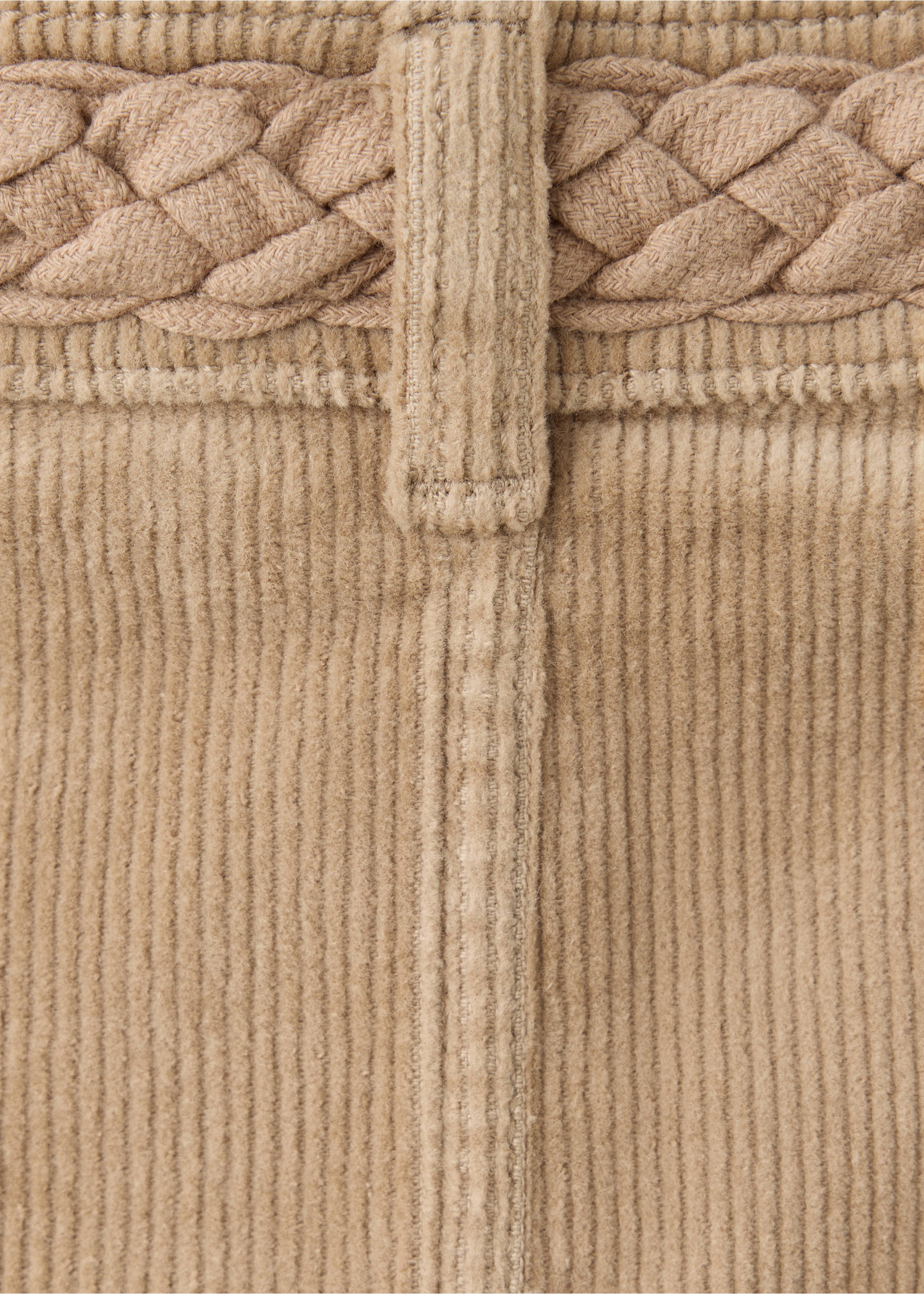 Close-up of beige corduroy skirt fabric and braided belt., Beige. Ref: 37057909-00.