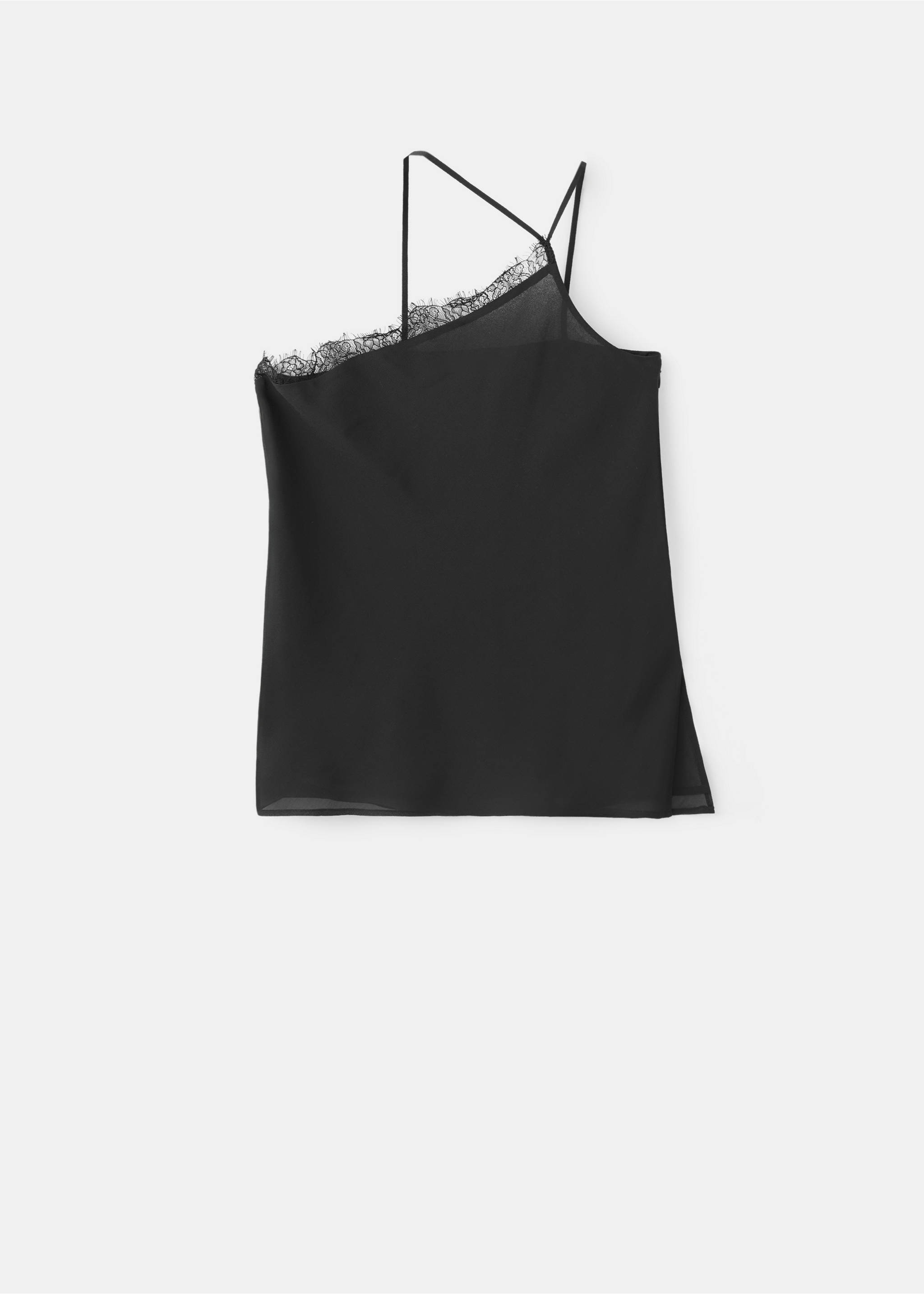 Black top with asymmetrical lace neckline and thin straps., Black. Ref: 37057910-00.