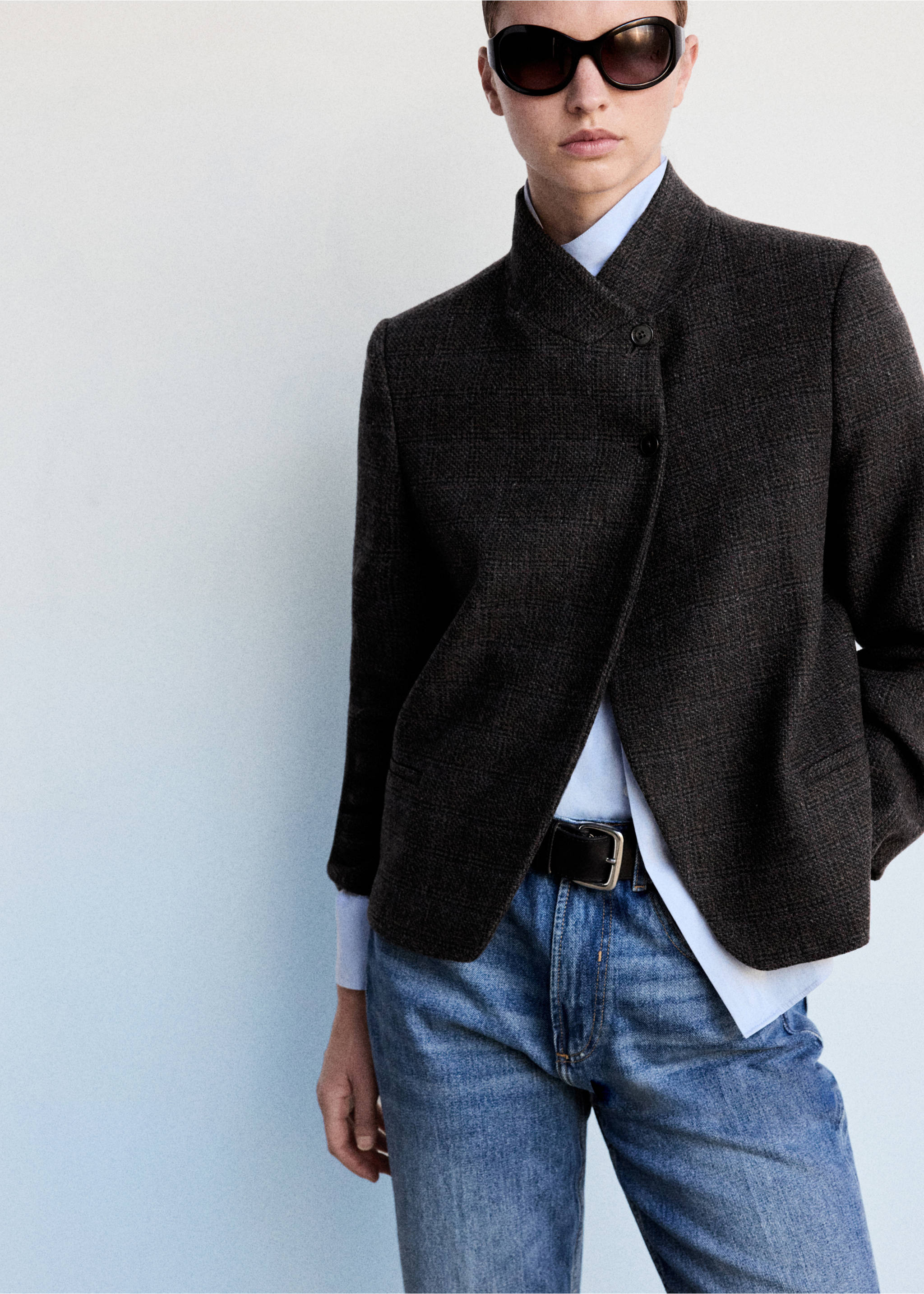 Blazer lana cuello subido - Plano medio, Gris. Ref: 37057913-00.
