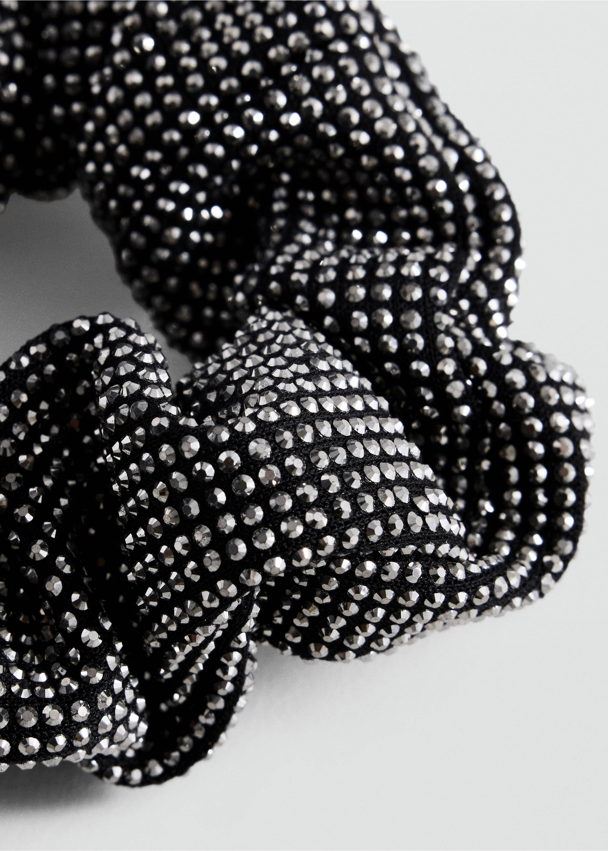 Black scrunchie with dense silver stud embellishment., Silver. Ref: 37057915-00.