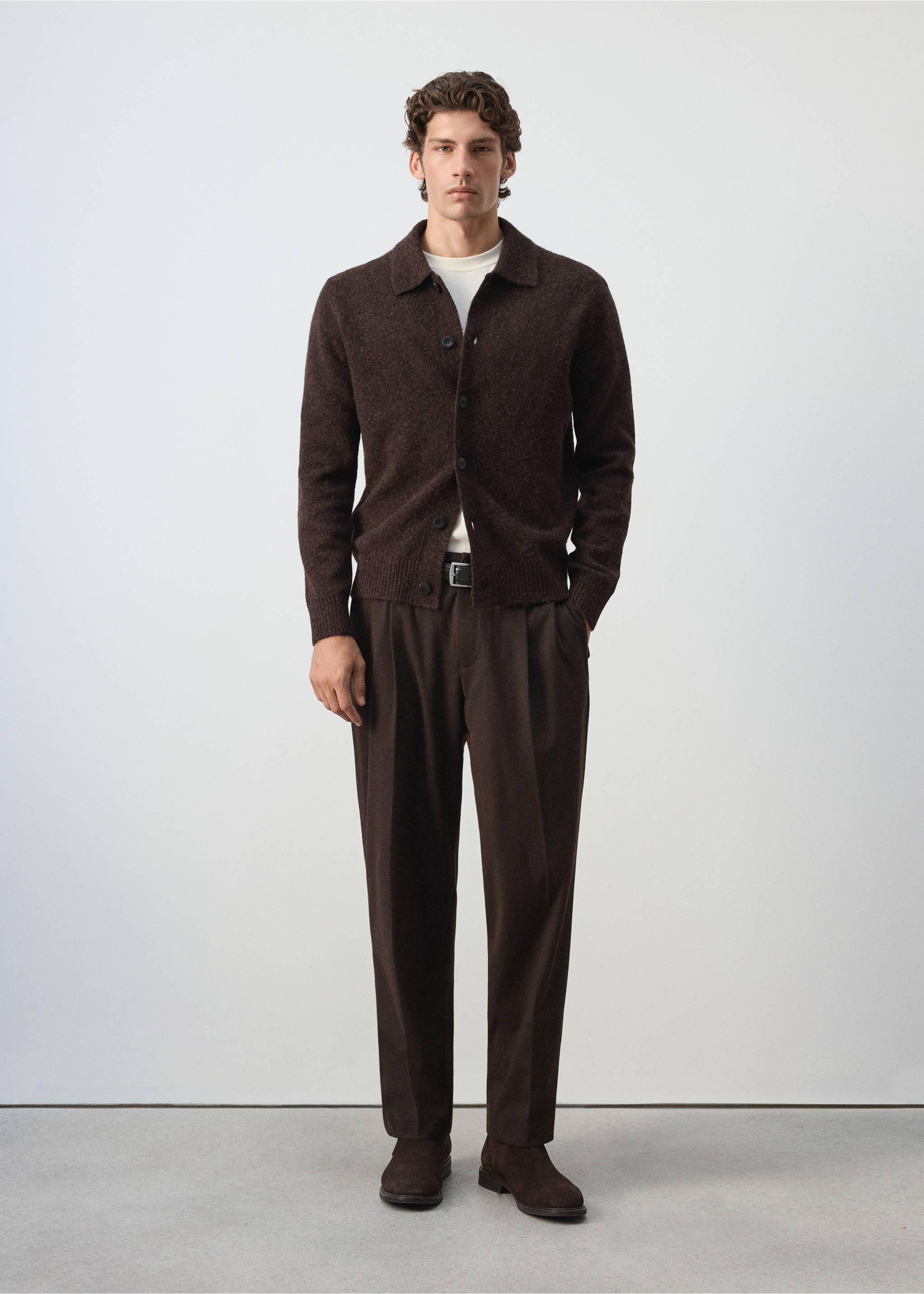 Alpaca wool blend knitted shirt - General plane, Chocolate. Ref: 37057916-00.