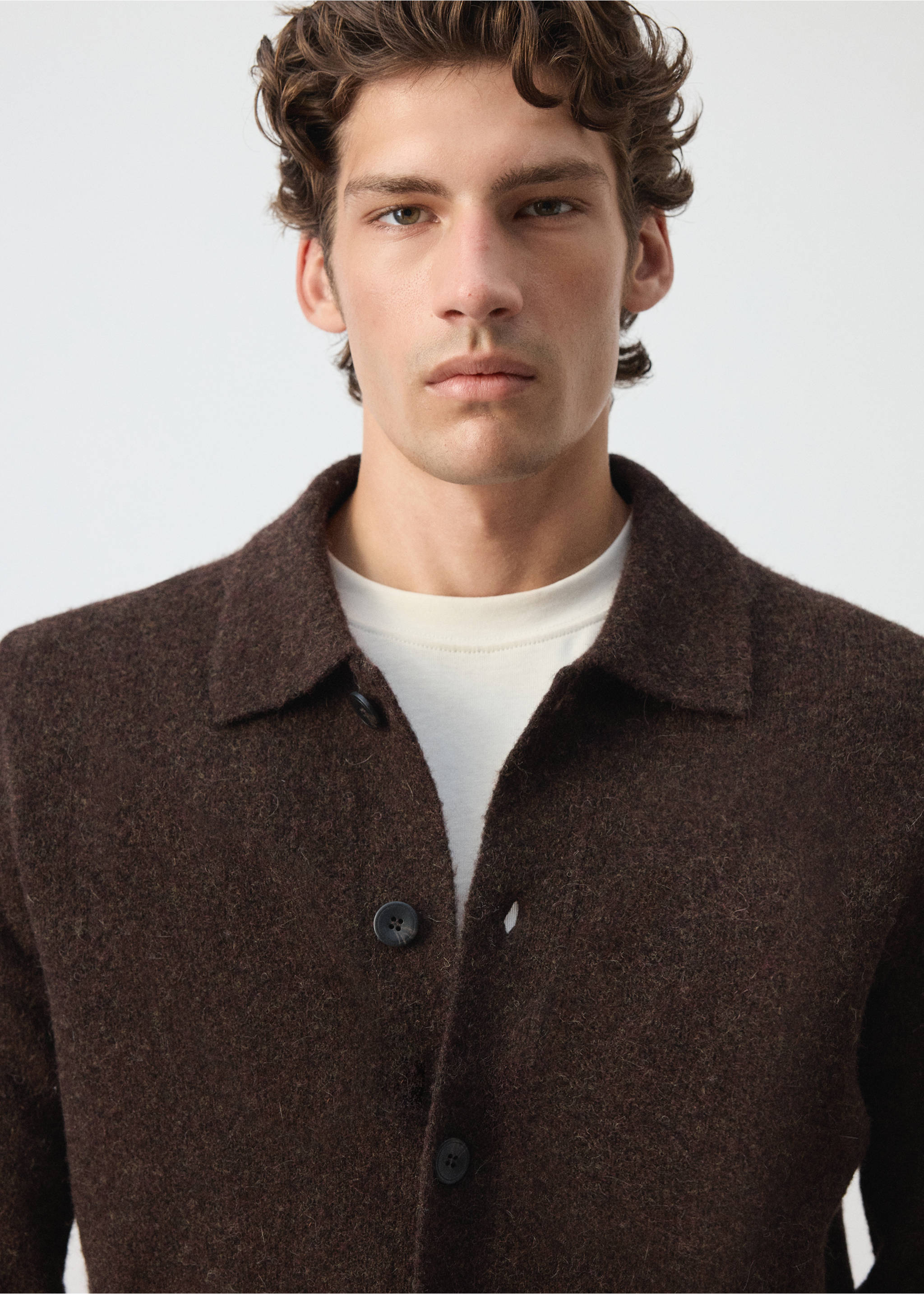 Alpaca wool blend knitted shirt - Details of the article 1, Chocolate. Ref: 37057916-00.
