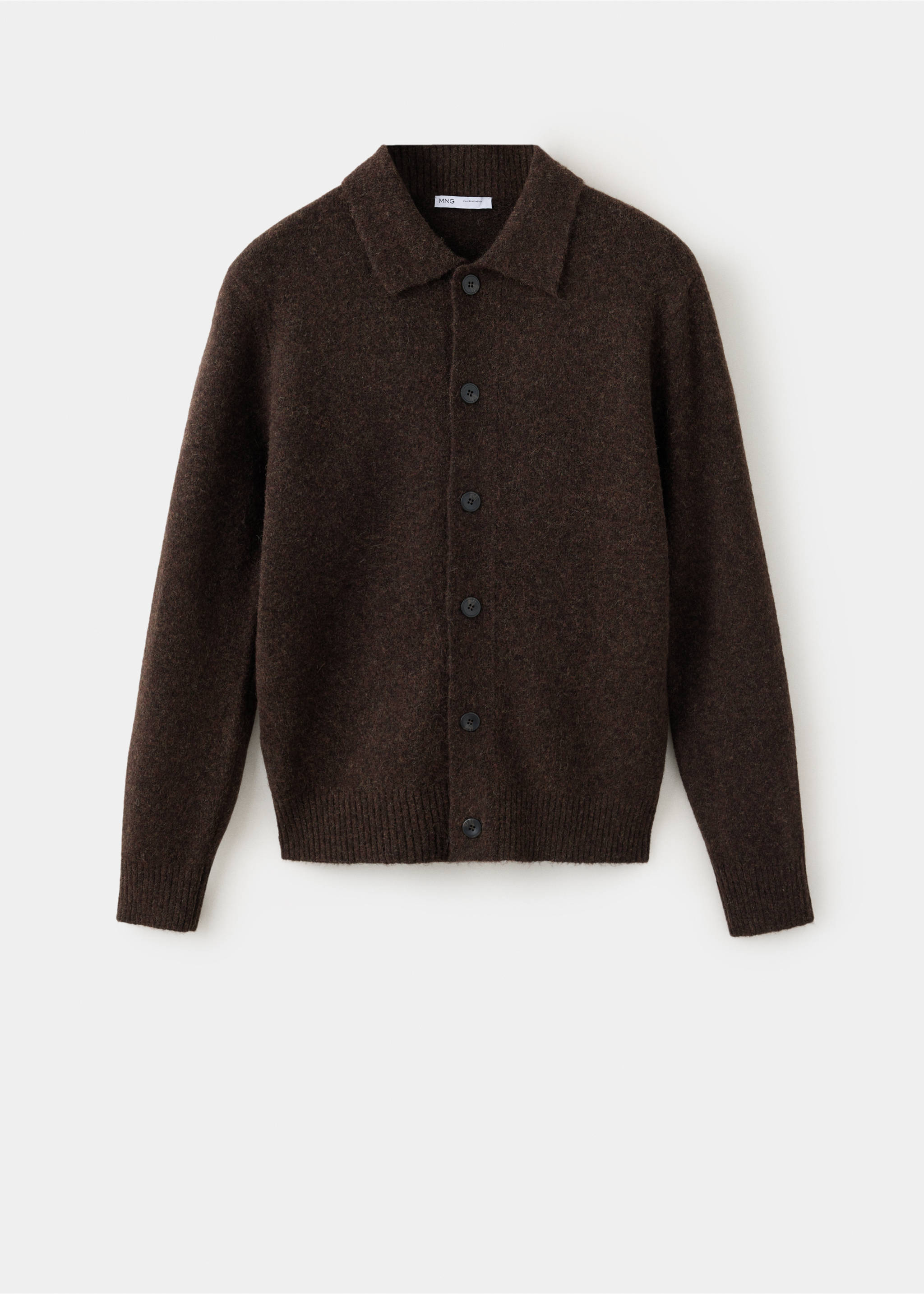 Dark brown knitted shirt with a pointed collar and long sleeves., Chocolate. Ref: 37057916-00.