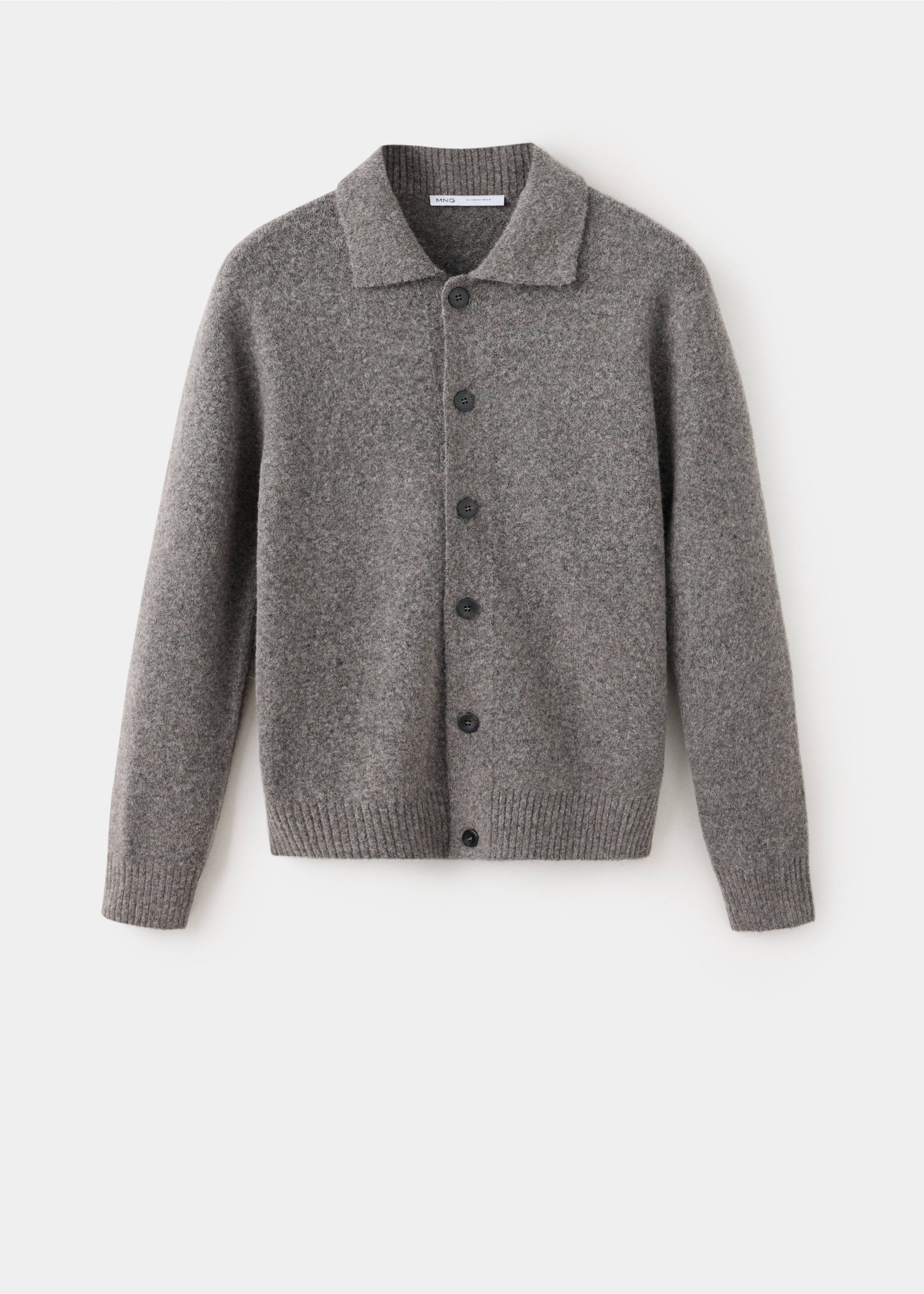 Grey knitted shirt with a lapel collar and front buttons., Medium Brown. Ref: 37057916-00.