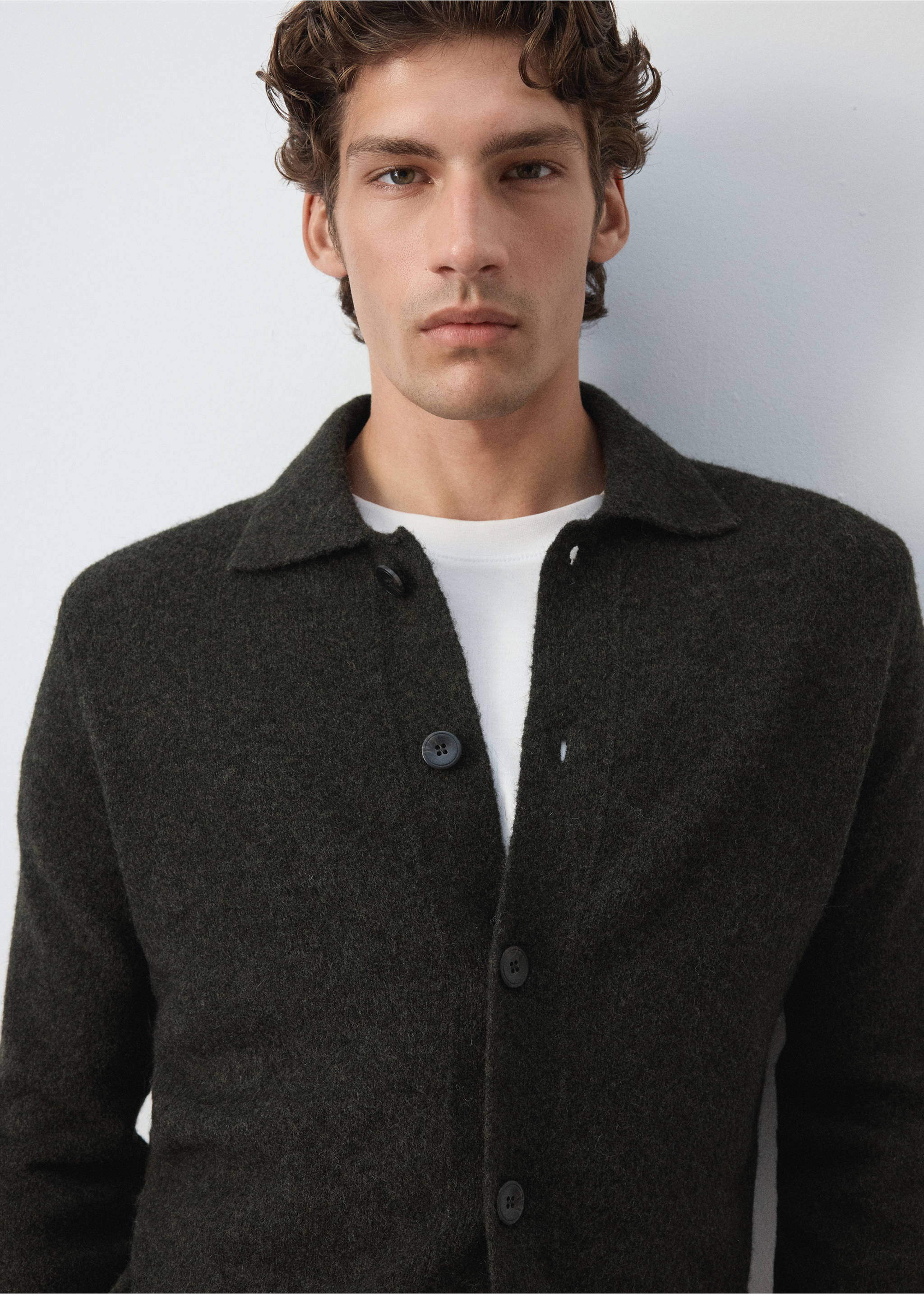 Alpaca wool blend knitted shirt - Details of the article 1, Khaki. Ref: 37057916-00.