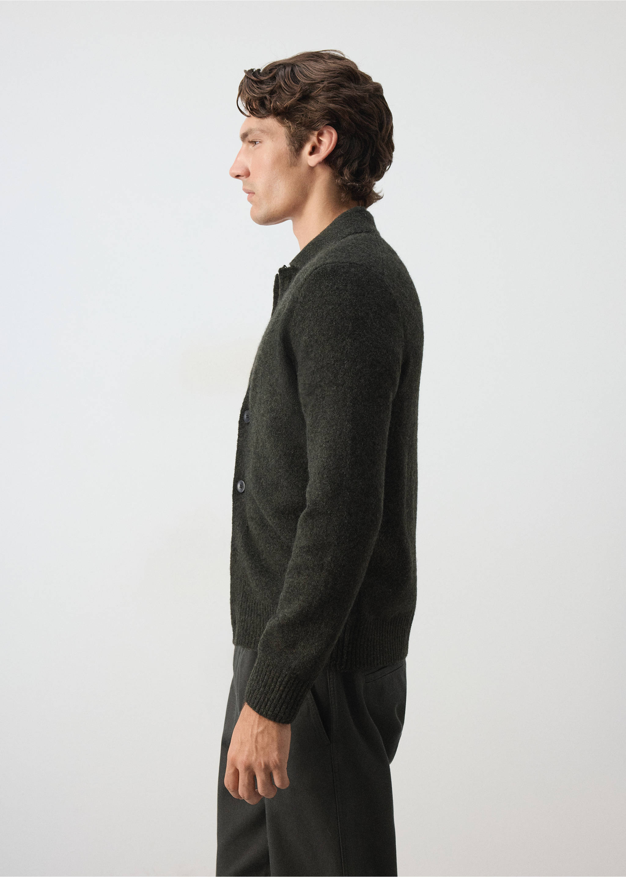 Alpaca wool blend knitted shirt - Details of the article 2, Khaki. Ref: 37057916-00.