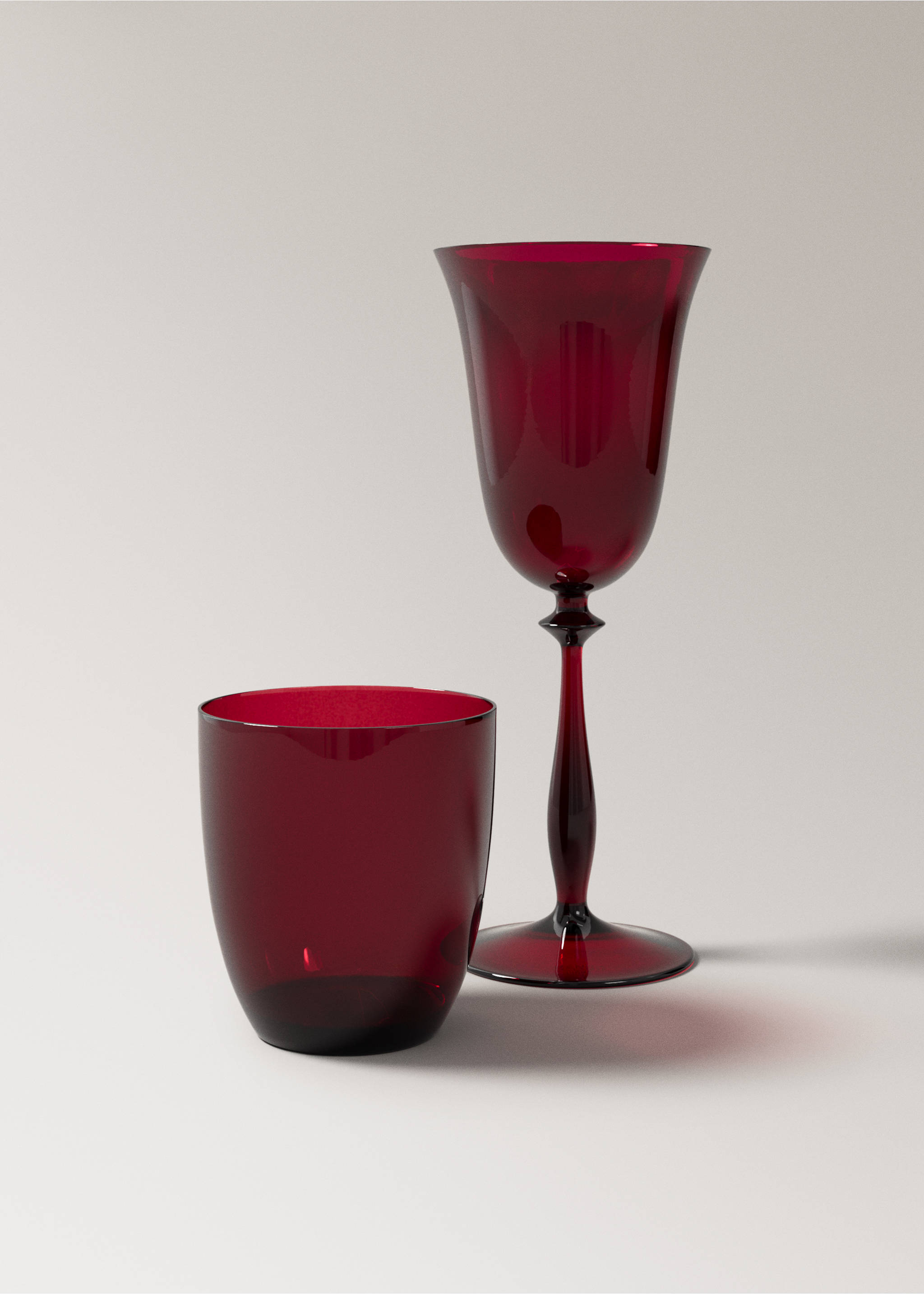 Deep red wine goblet and matching tumbler in translucent crimson glass., Red. Ref: 37057919-00.