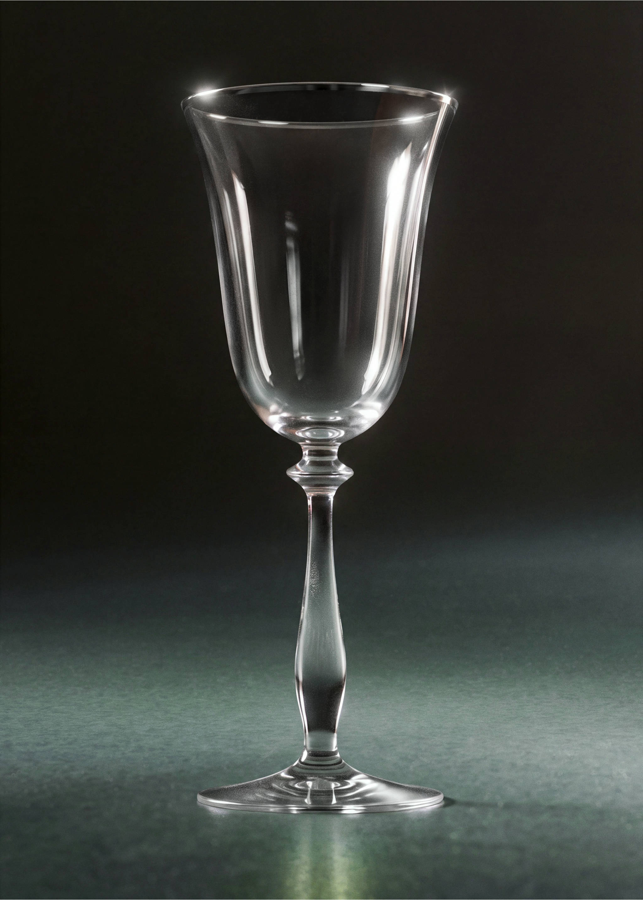 Clear glass goblet with a slender stem and flared rim., Silver. Ref: 37057919-00.