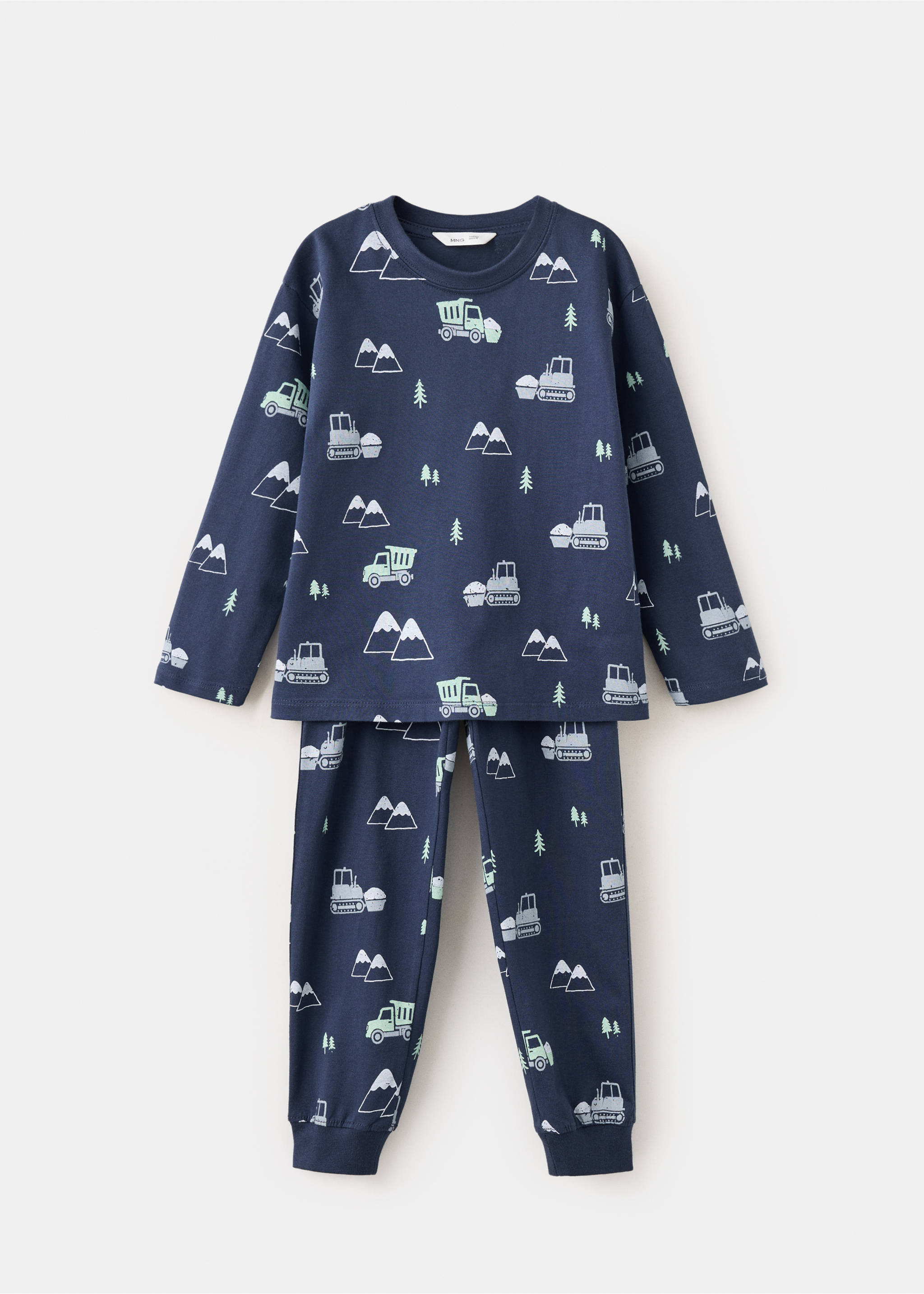 Navy blue children's pyjama set with mountain and truck print., Navy. Ref: 37057921-00.