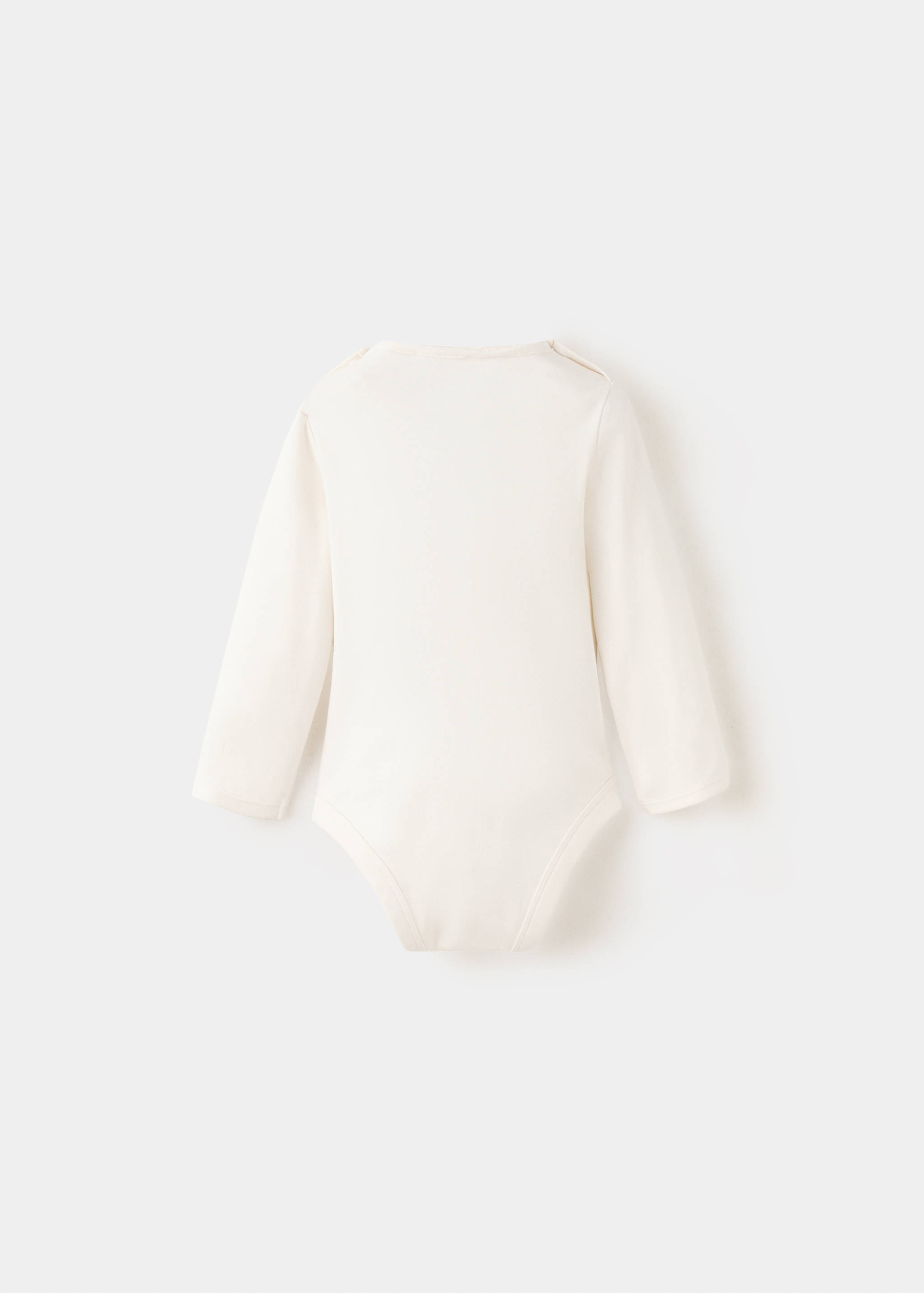 Off-white long-sleeved baby bodysuit, shown from the back.