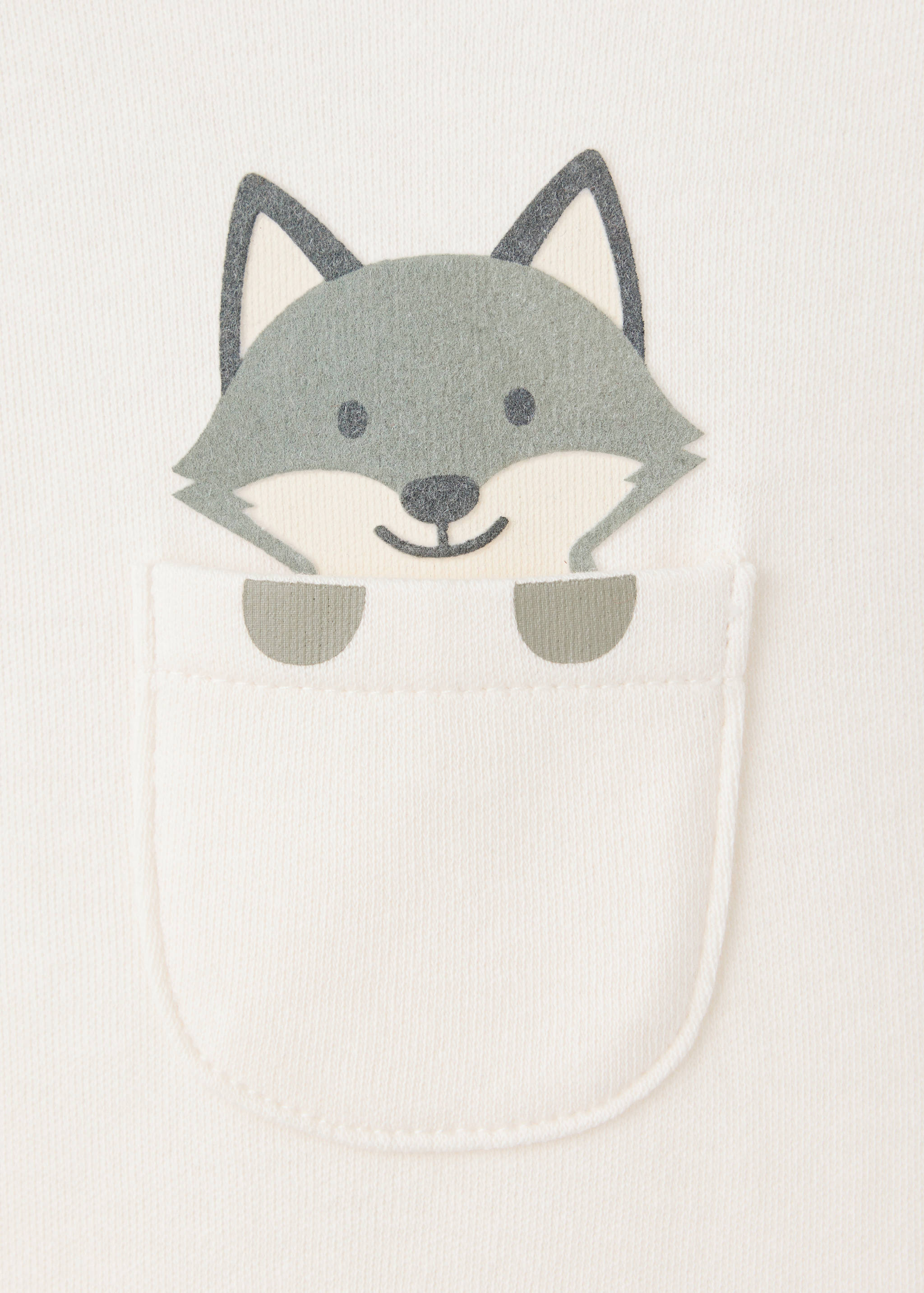 White baby body with a pocket and a cute wolf graphic detail.