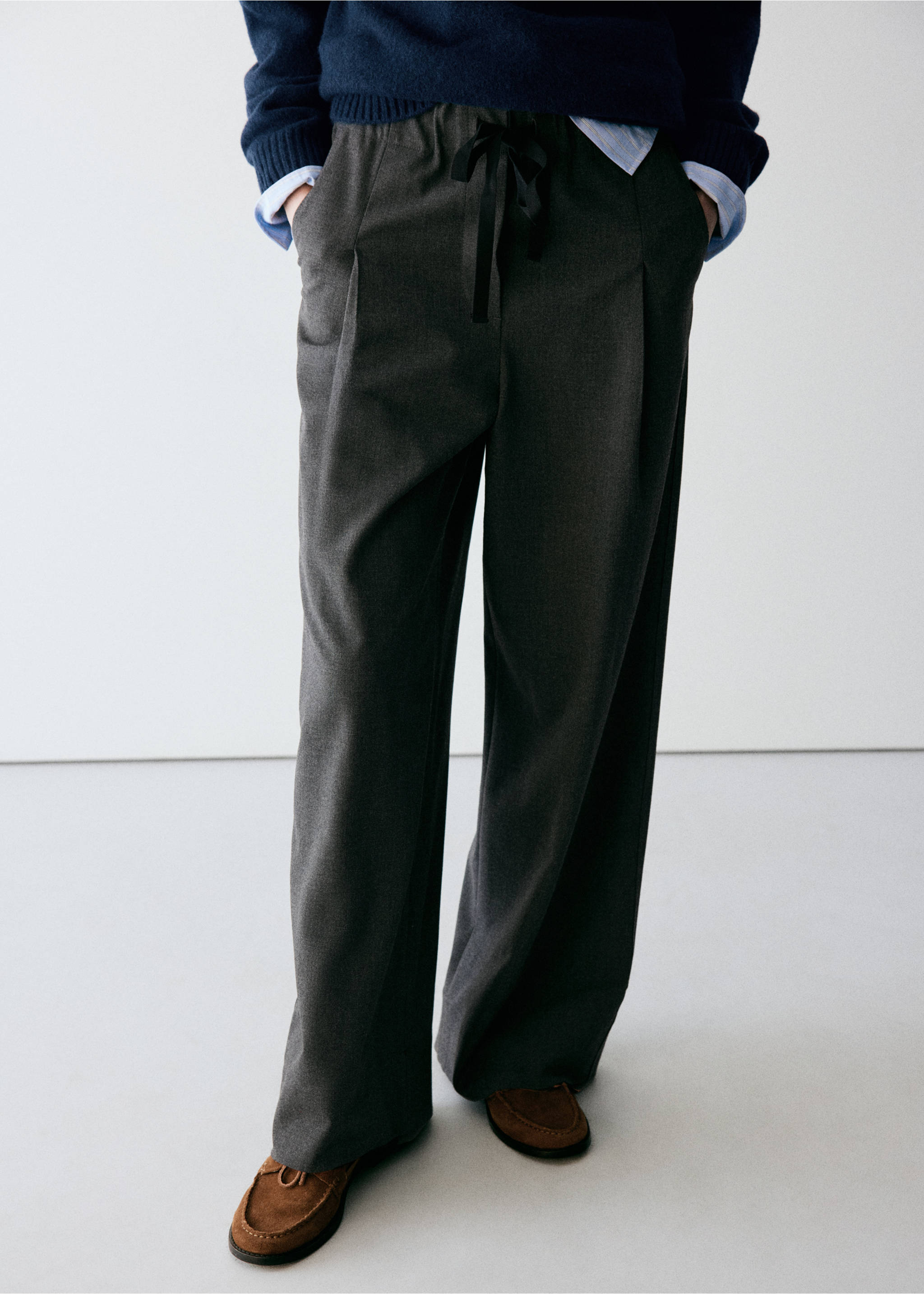 Drawstring straight trousers - Medium plane, Grey. Ref: 37057941-00.