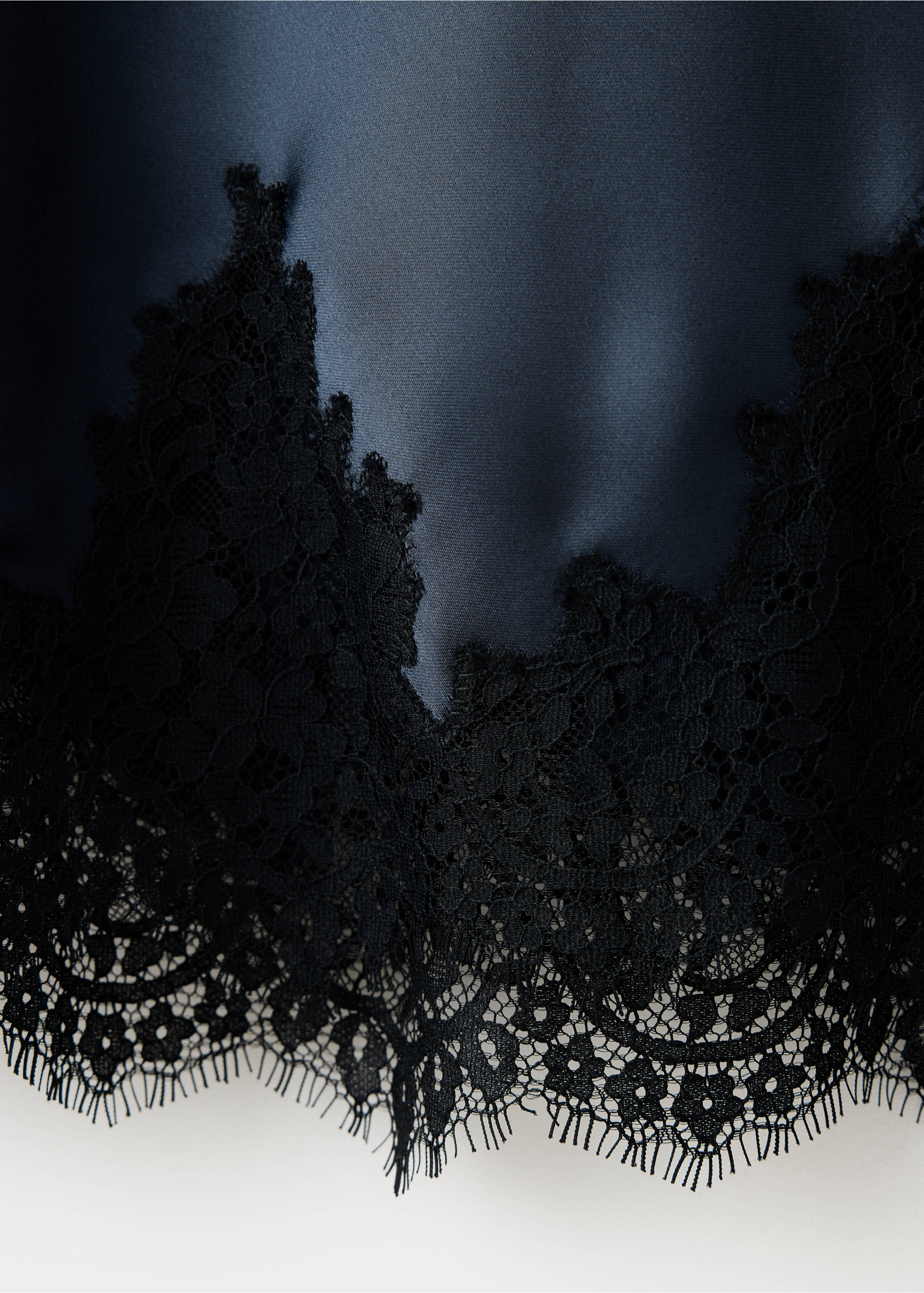 Satin skirt with lace trim - Details of the article 0, Navy. Ref: 37057942-00.