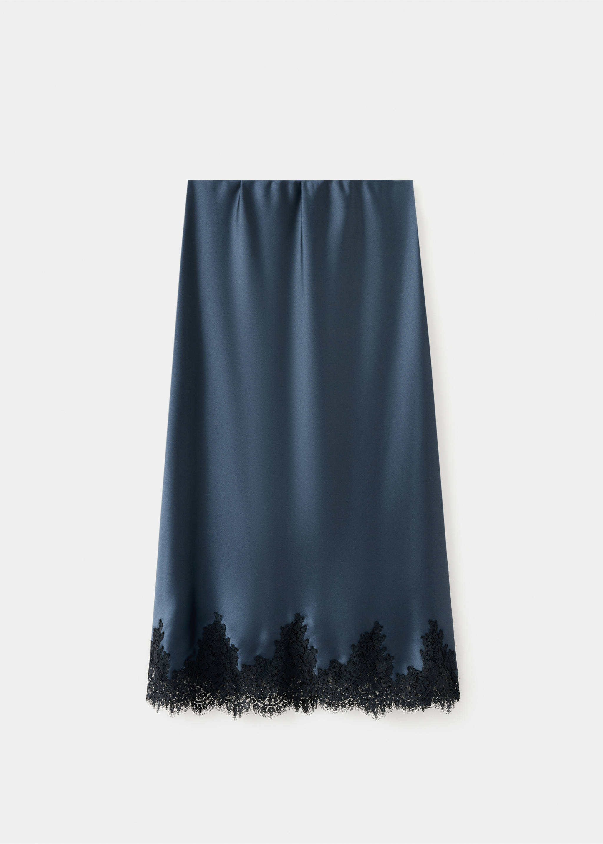 Satin skirt with lace trim - Article without model, Navy. Ref: 37057942-00.