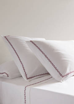 Two cotton pillowcases with embroidered detailing, 60 x 60 cm — Red 1