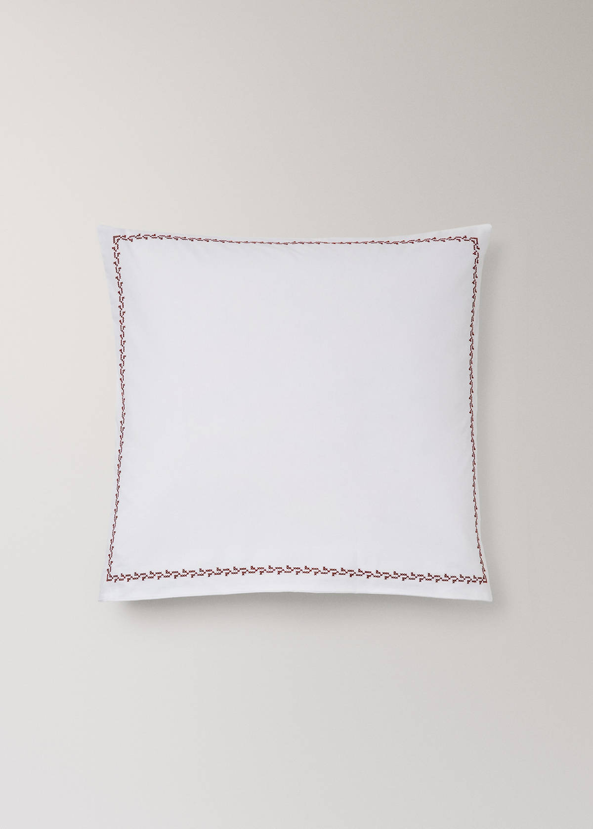 Two cotton pillowcases with embroidered detailing, 60 x 60 cm — Red