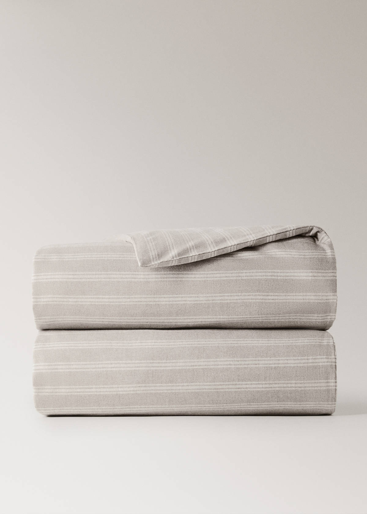 Striped flannel duvet cover for 135/140 cm bed — Beige