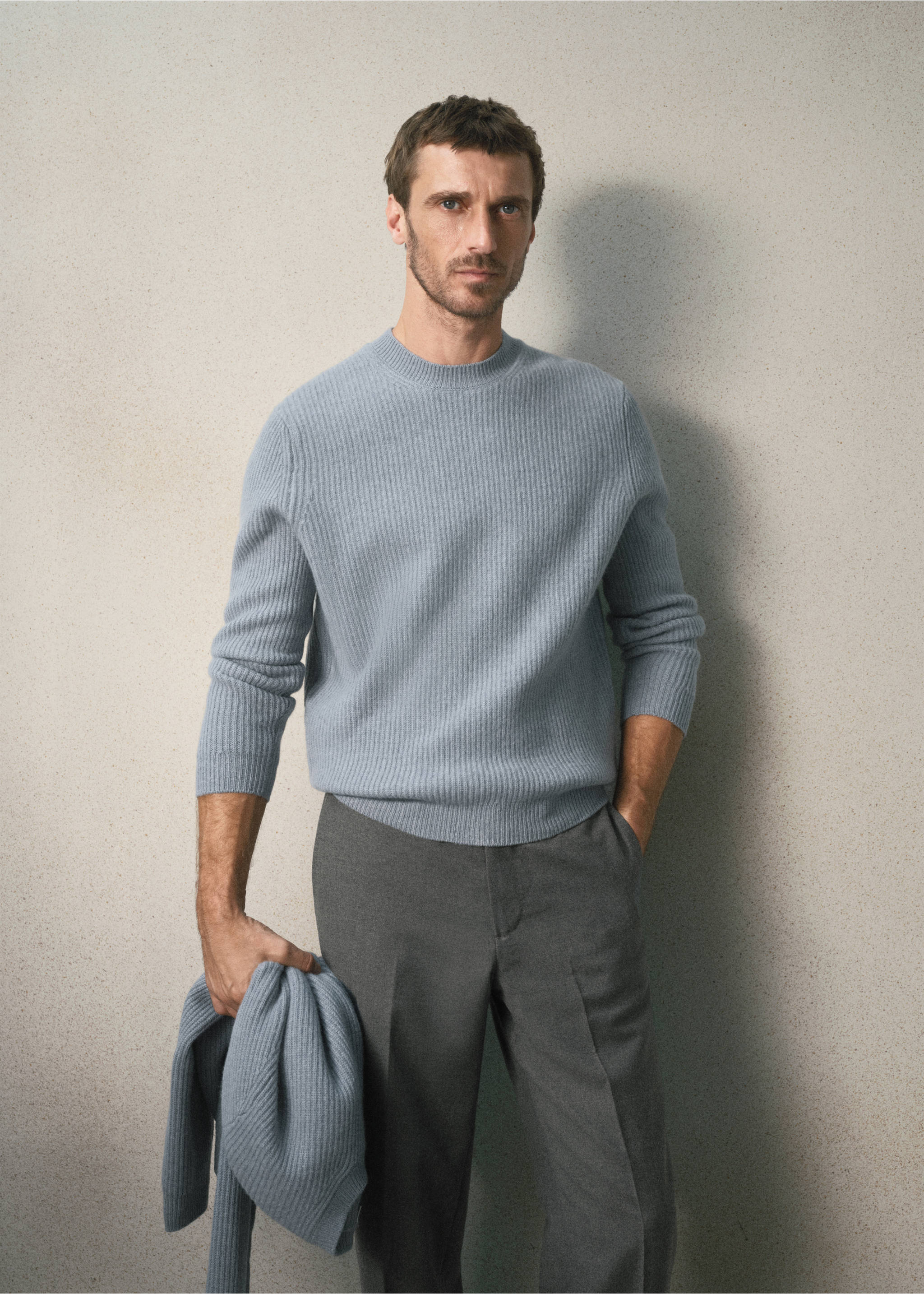 Ribbed wool and cashmere jumper - Medium plane, Sky Blue. Ref: 37058274-00.