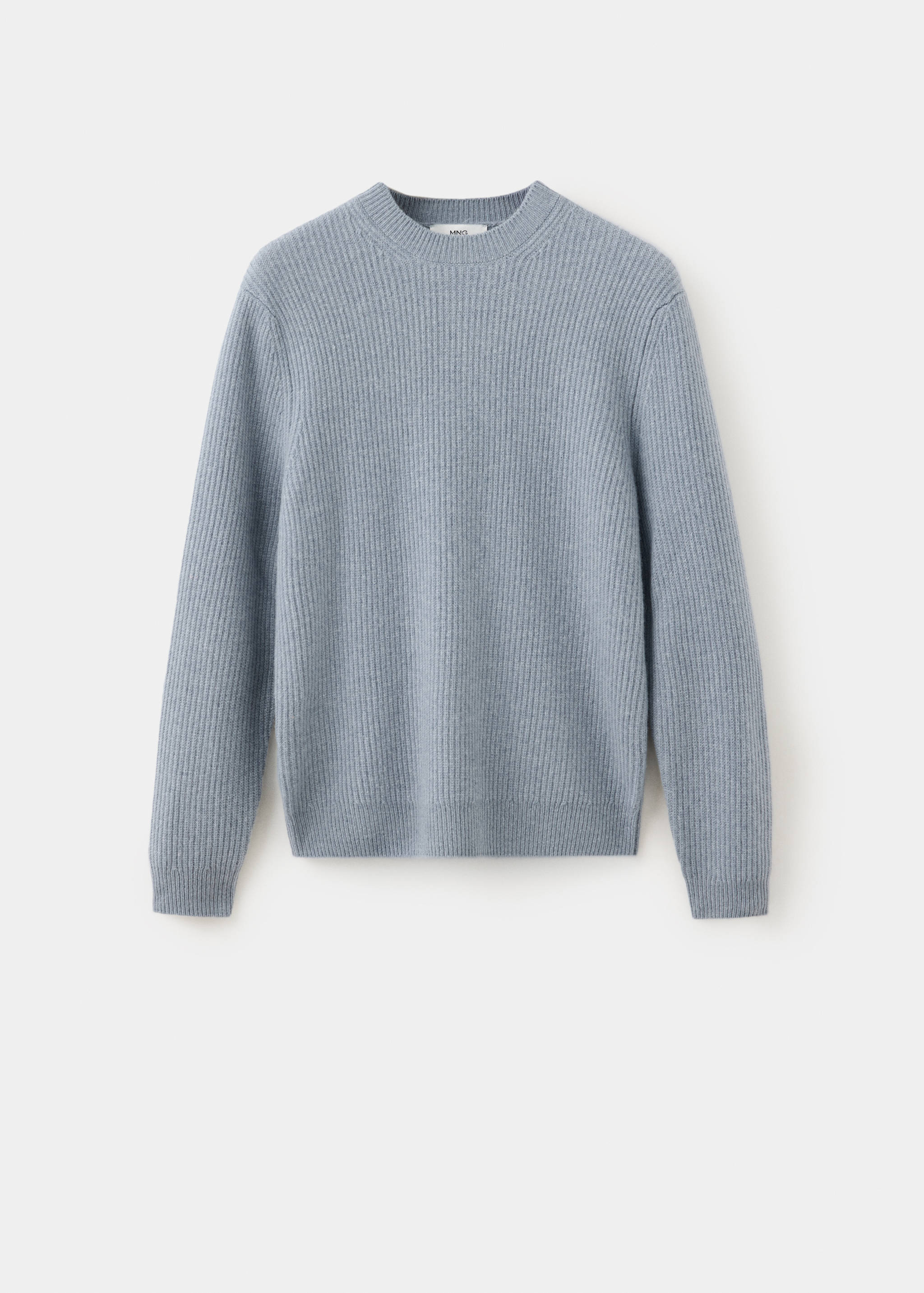 Light blue-grey men's ribbed knit crew-neck jumper.
