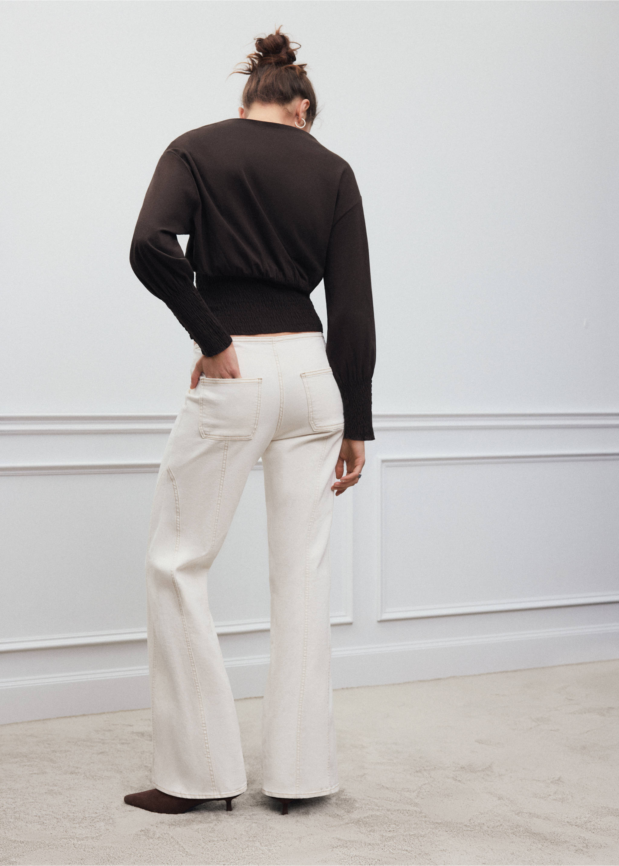 Jean taille basse coutures - Verso de l’article, Blanc cassé. Ref: 37058275-00.