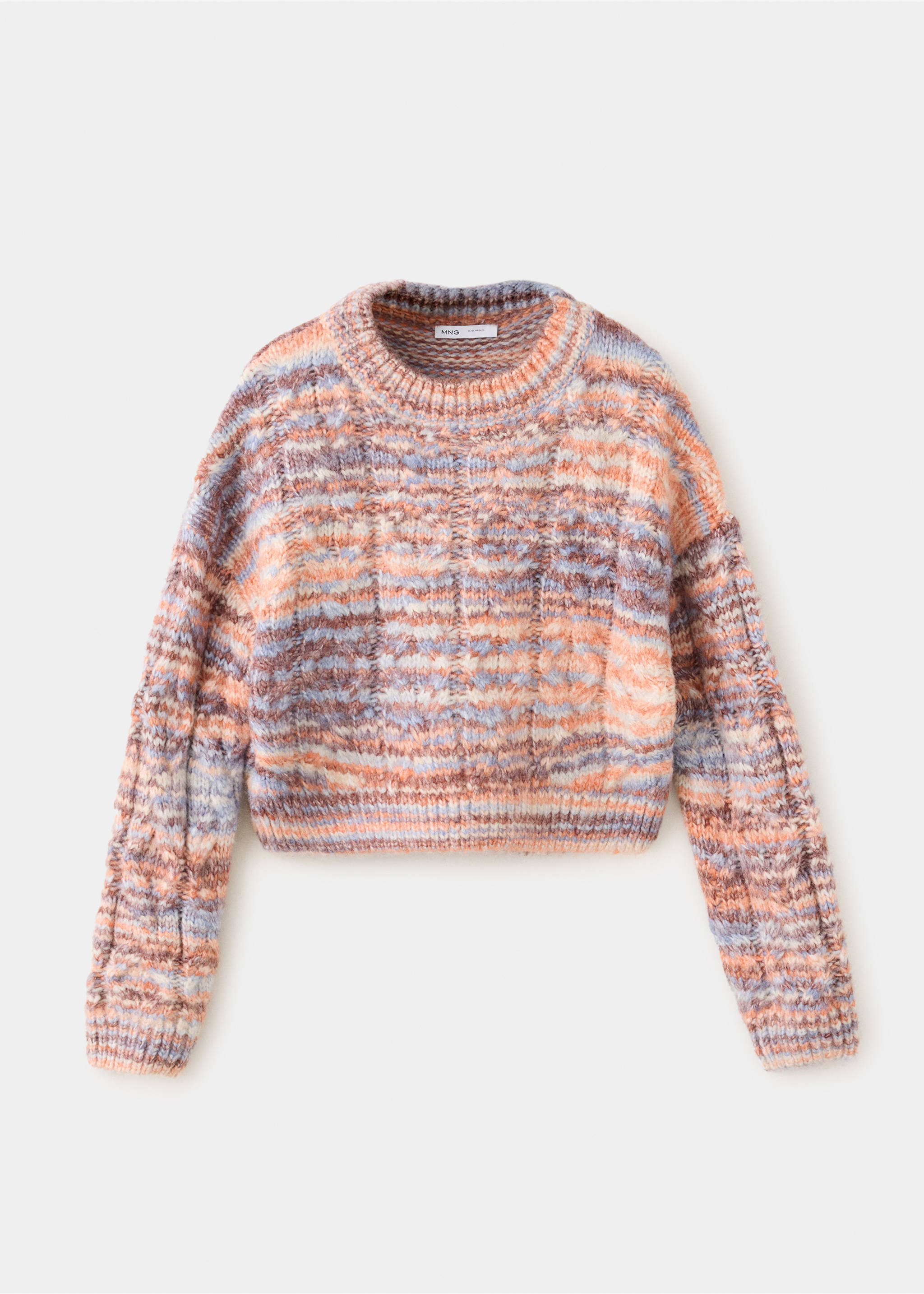 Multi-coloured knitted jersey with a round neck and fuzzy texture., Pastel Orange. Ref: 37058277-00.