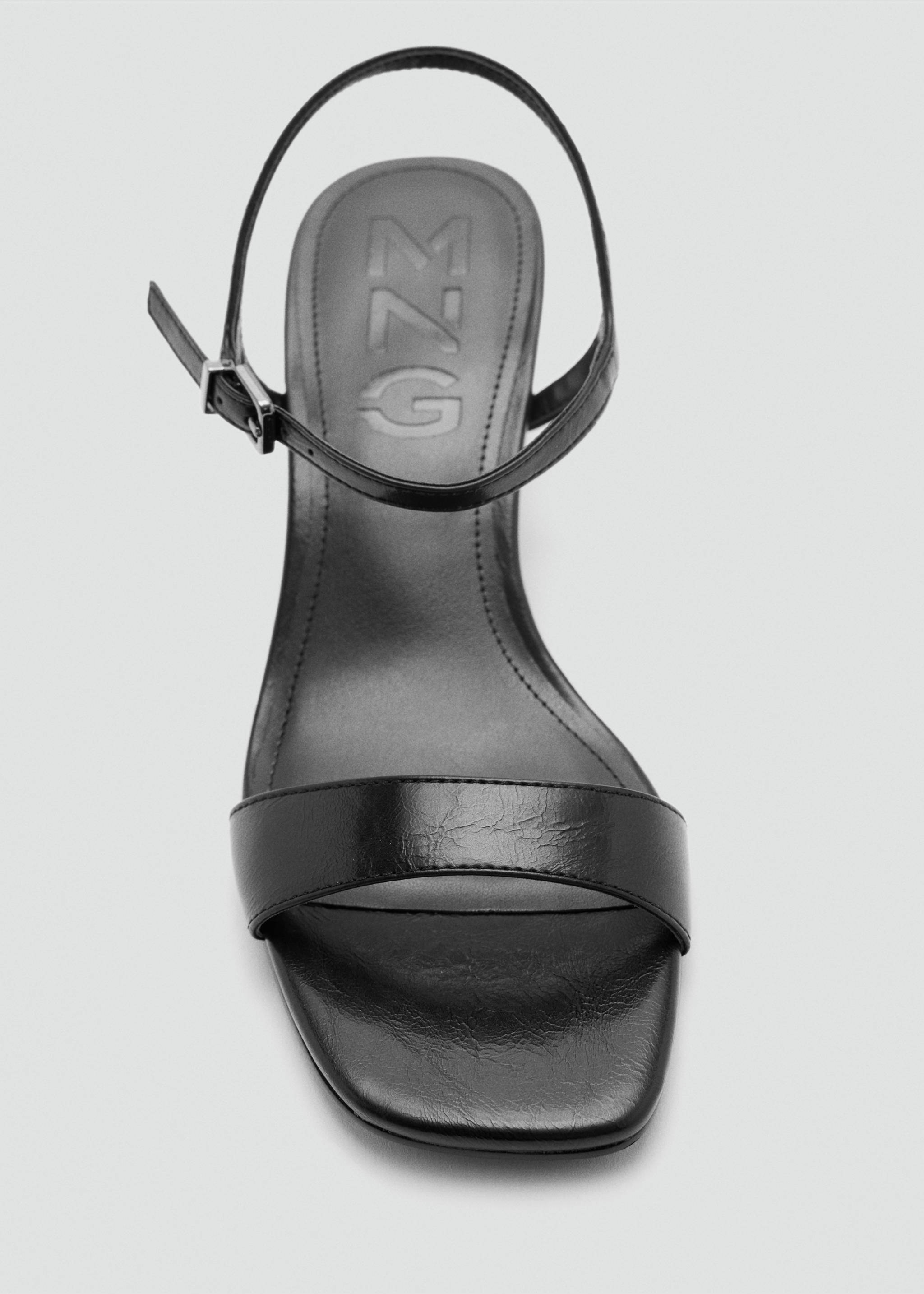 Black heeled sandal with a square toe and ankle strap., Black. Ref: 37058279-00.