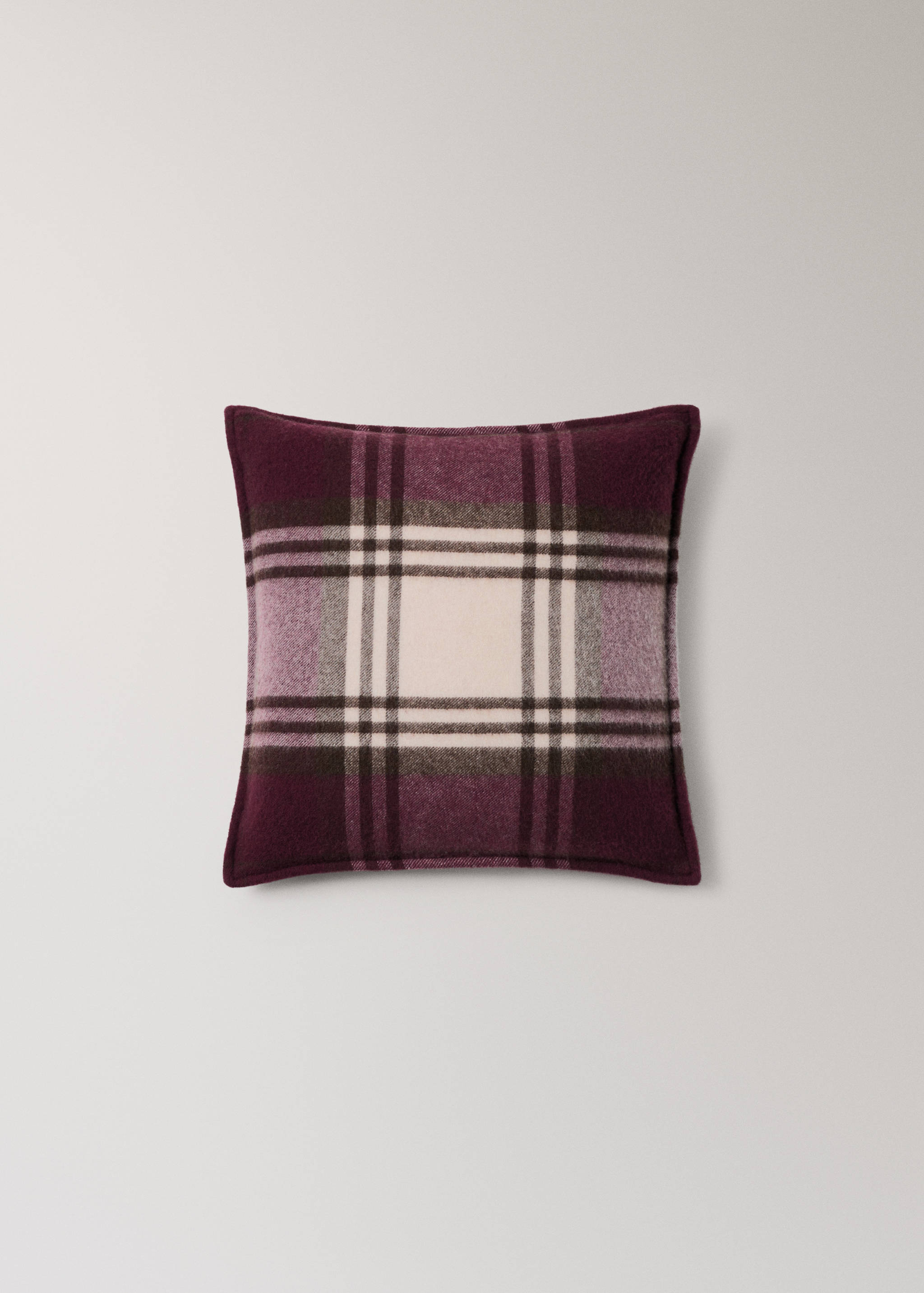 Plum purple and lilac plaid cushion cover.