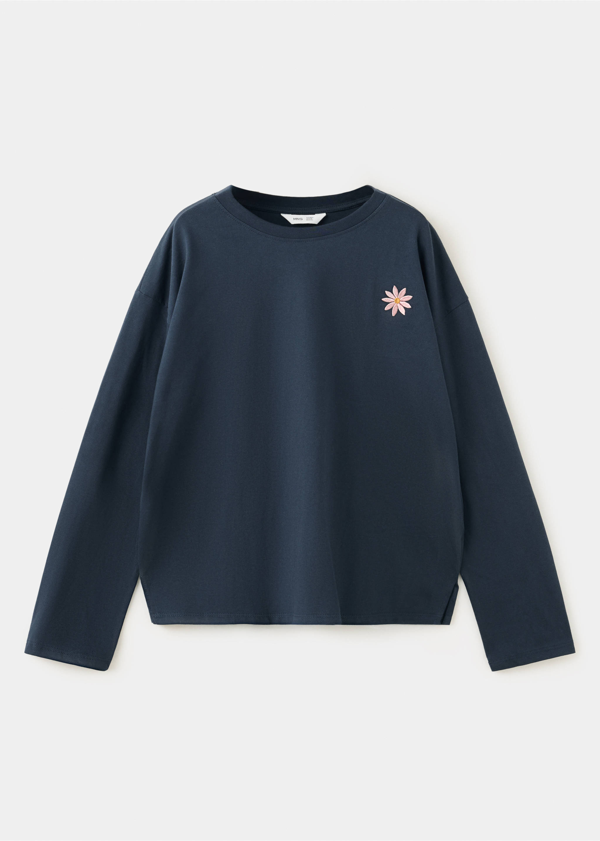 T-shirt fleur brodée - Article sans modèle, Bleu marine. Ref: 37058281-00.