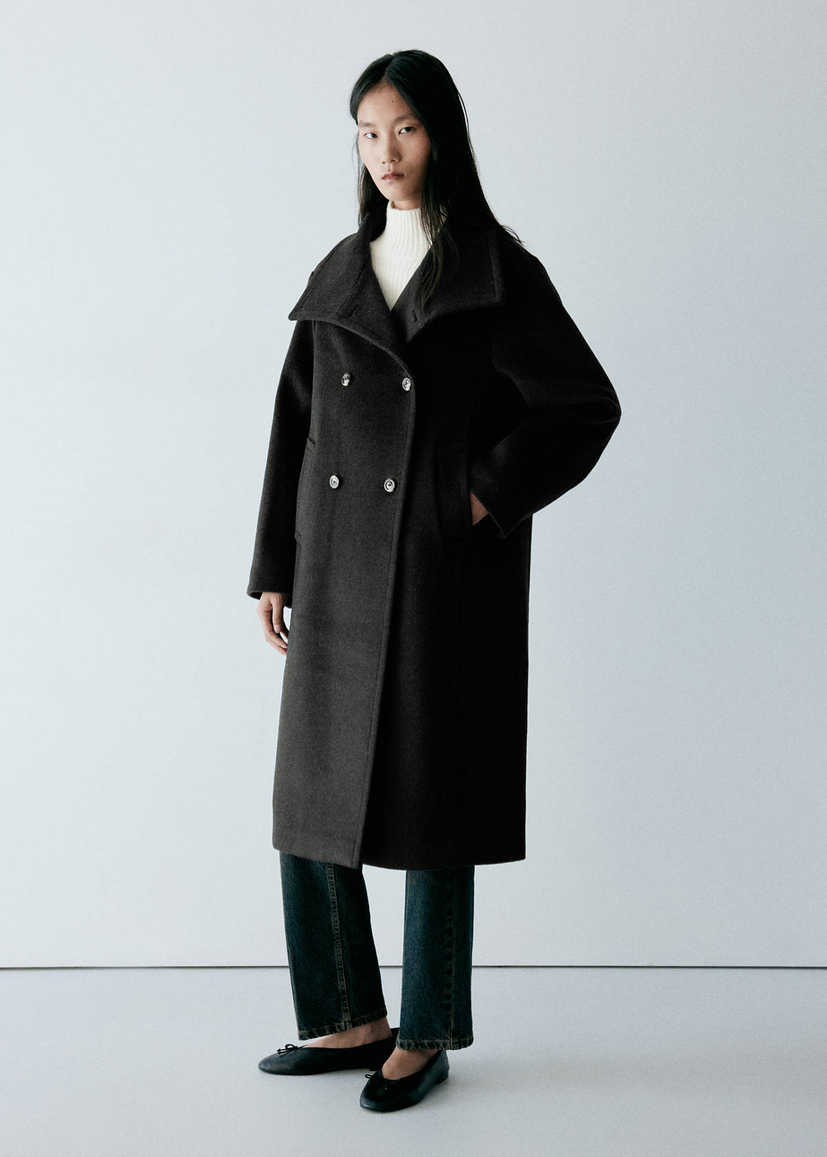 Wool blend coat with funnel neck — Dark Heather Grey