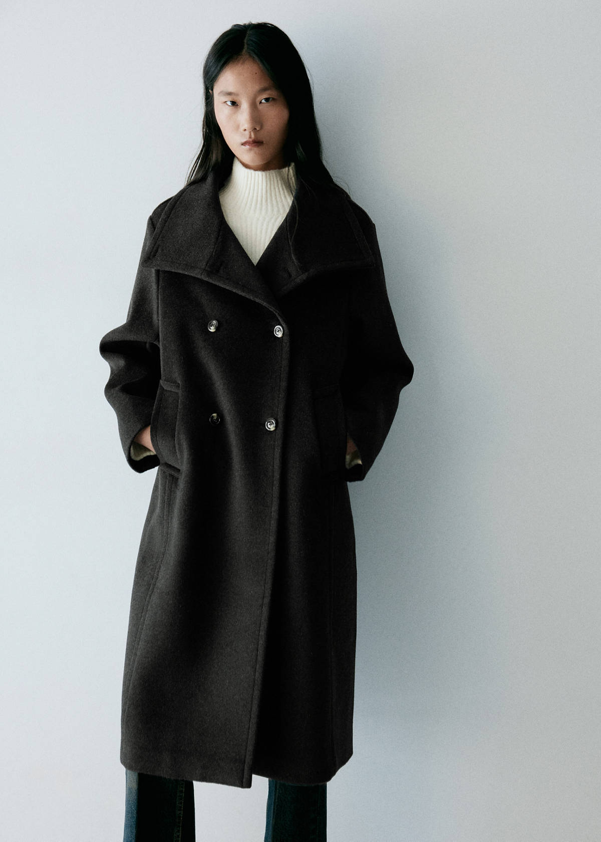 Wool blend coat with funnel neck — Dark Heather Grey