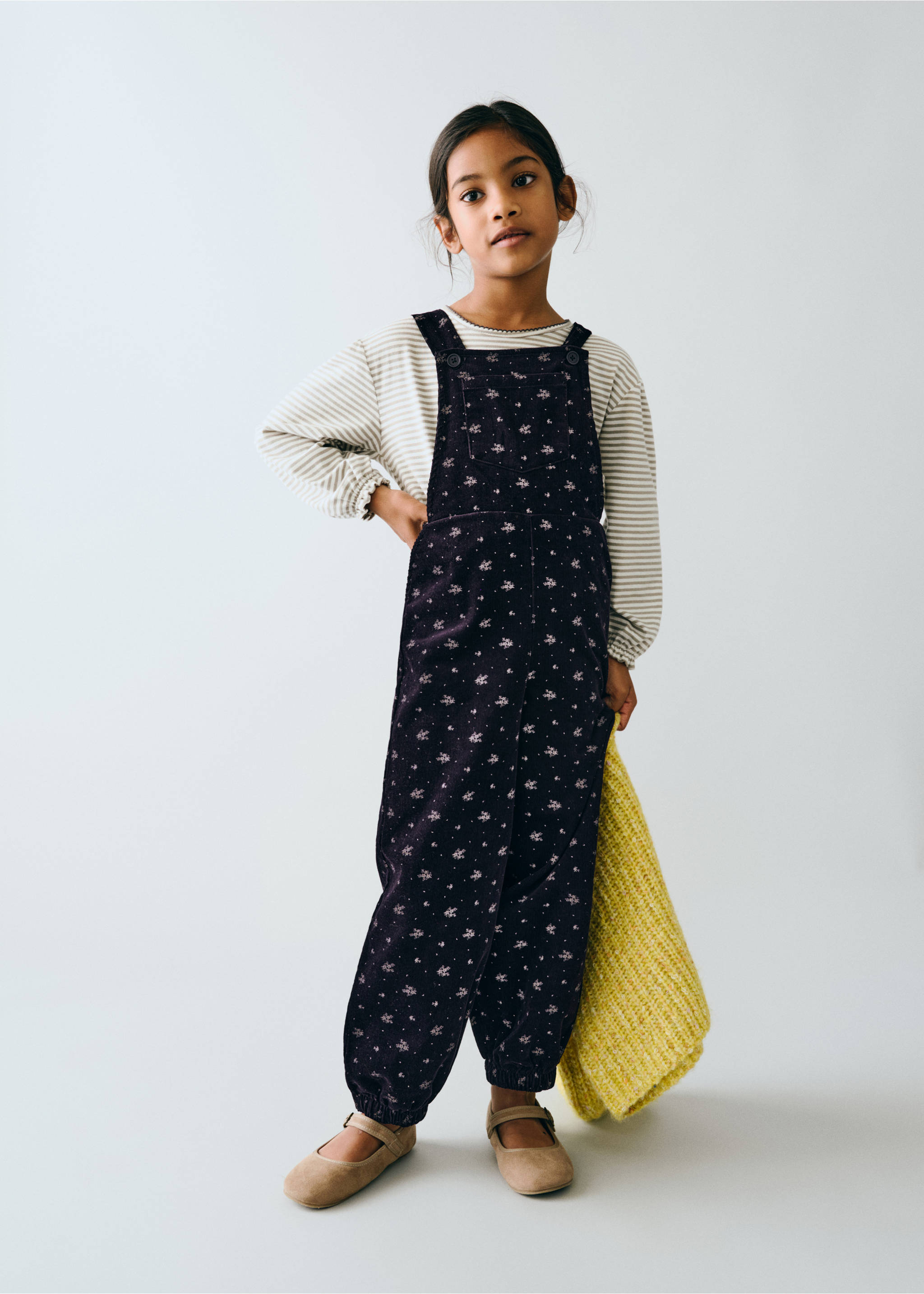 Corduroy floral-print dungarees - General plane, Navy. Ref: 37058284-00.