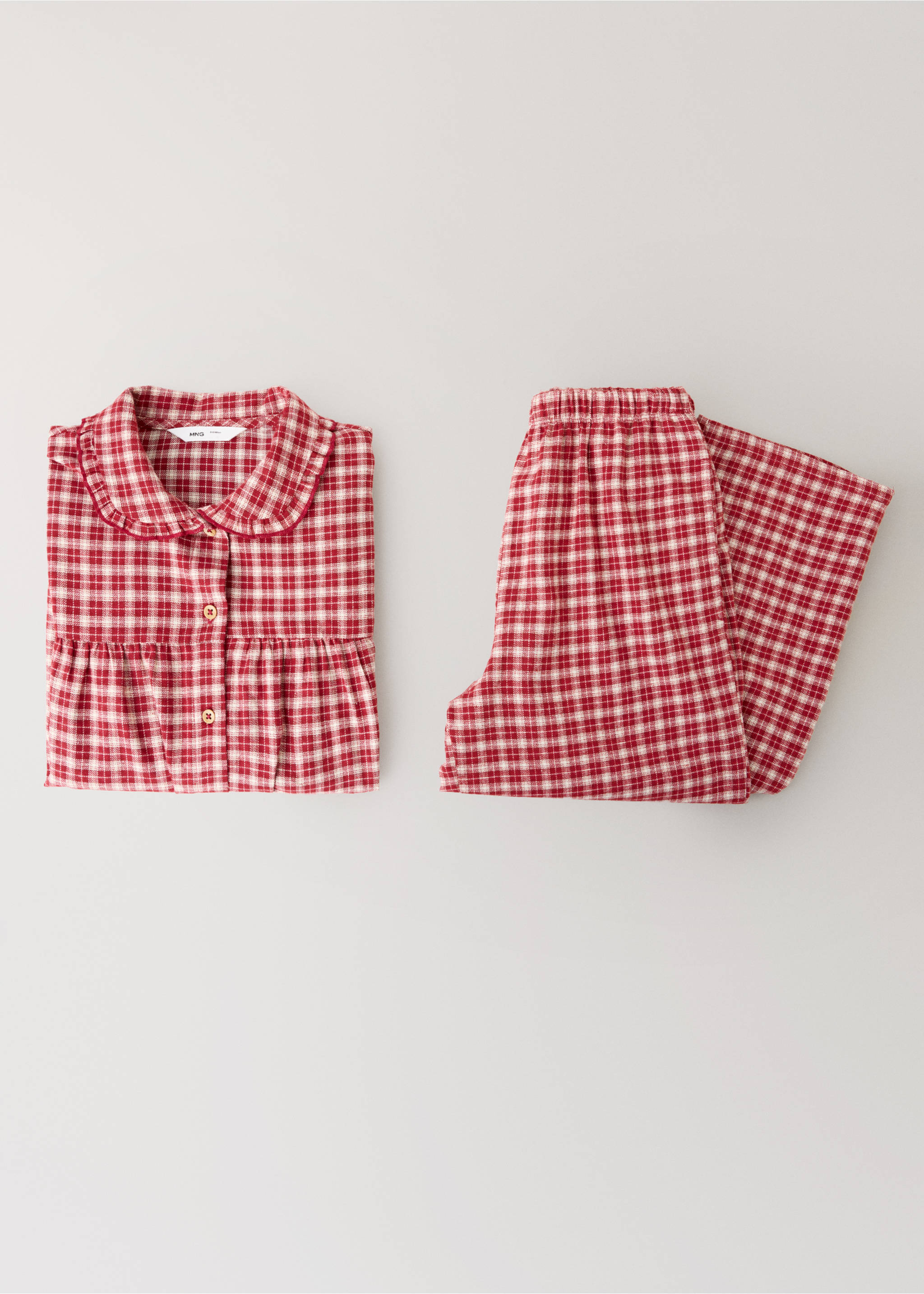 Red and white check pyjama set with a ruffled collar and matching trousers., Red. Ref: 37058286-00.
