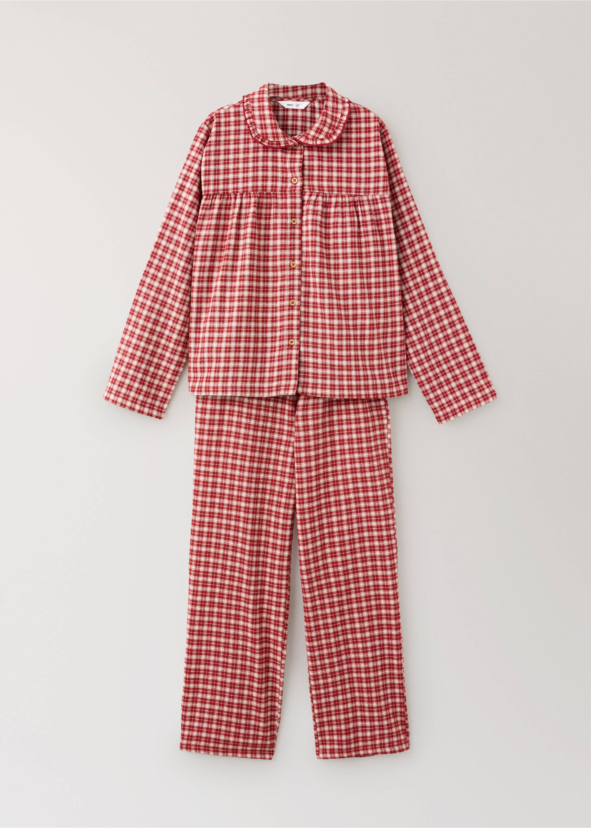 Red and white checkered children's pyjamas with a ruffled collar top., Red. Ref: 37058286-00.