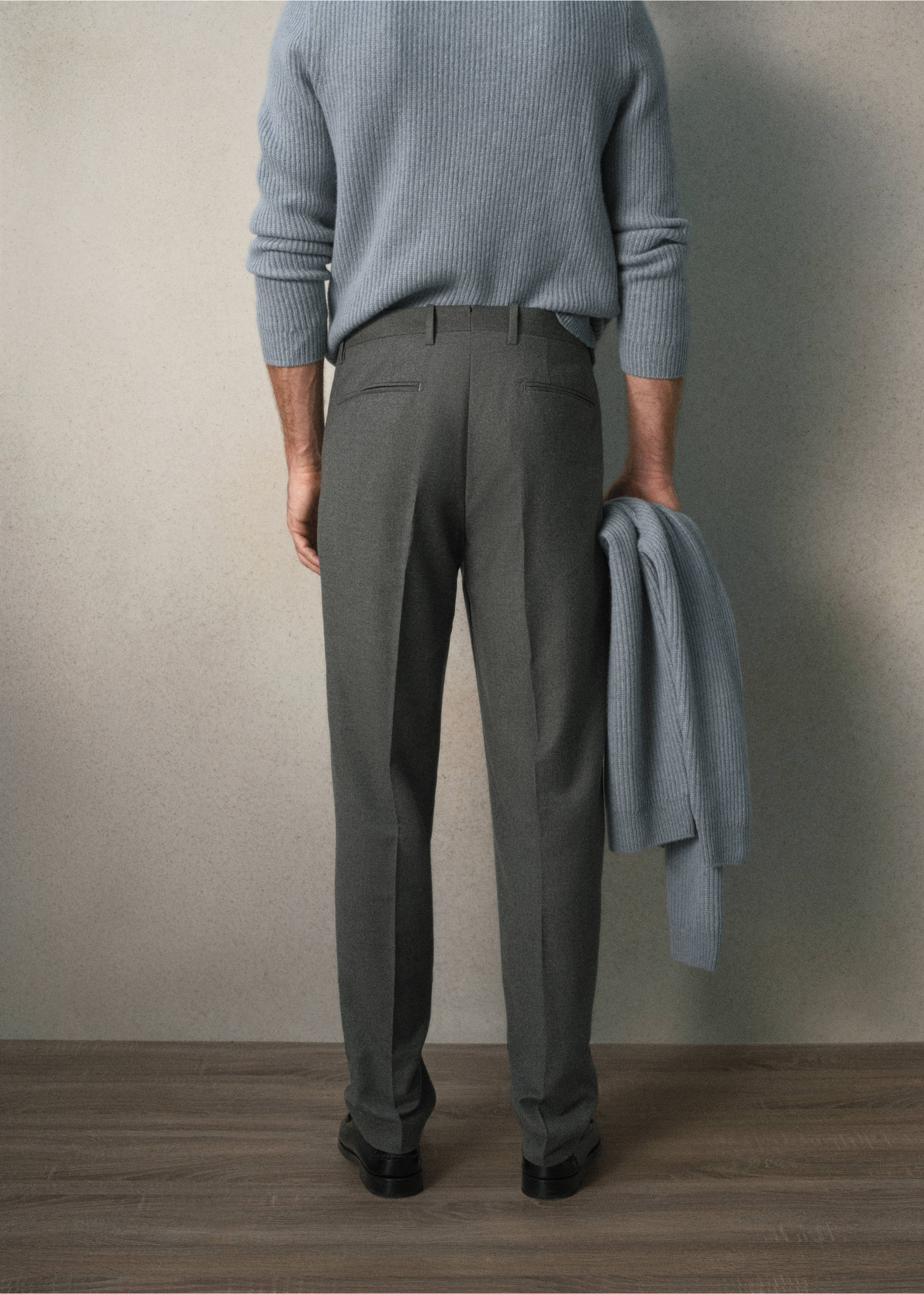 Dark grey trousers with a crease, shown from the back on a model., Light Heather Grey. Ref: 37058630-00.