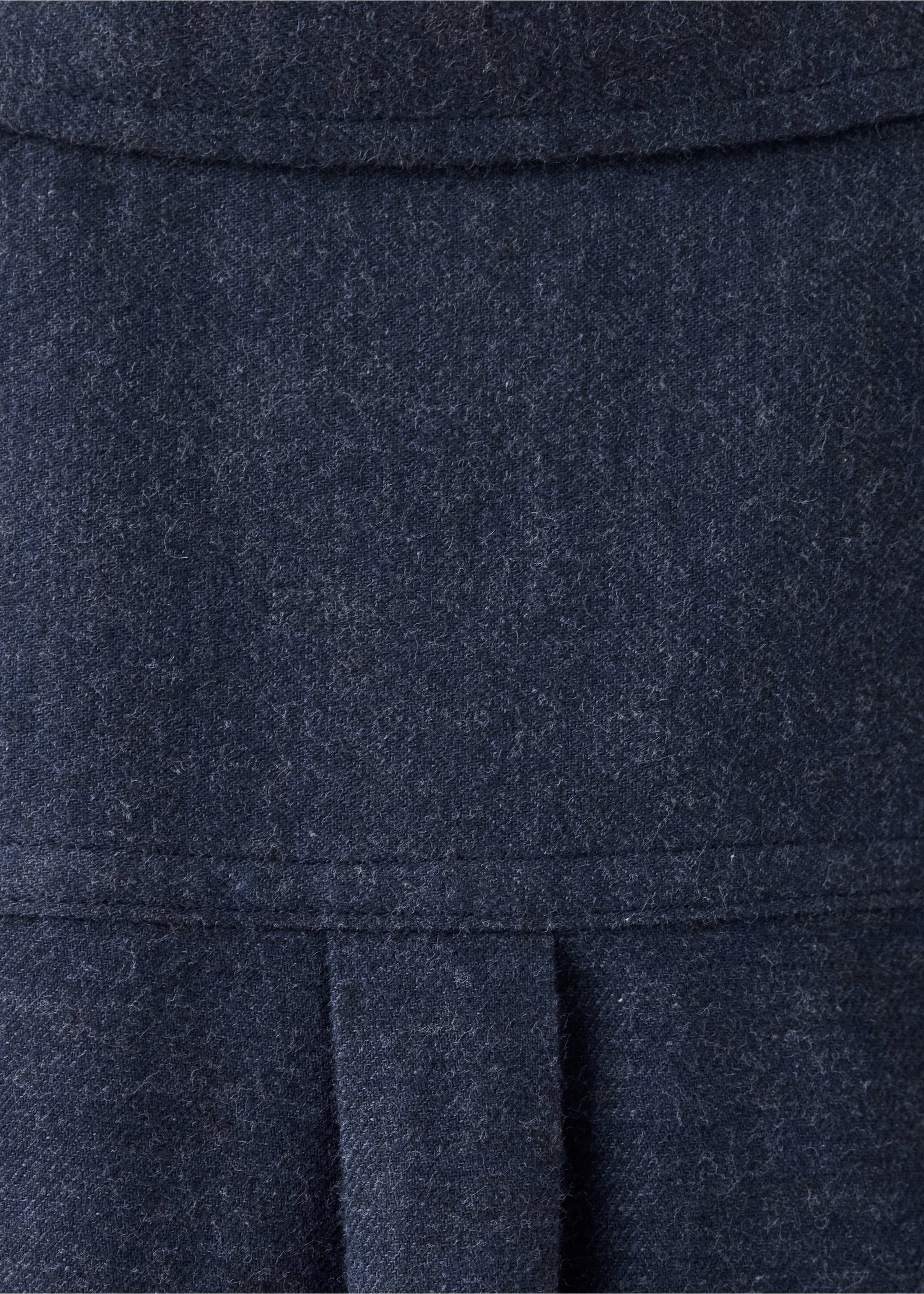 Close-up of dark grey shirt fabric texture featuring stitching and a back pleat., Navy. Ref: 37058631-00.