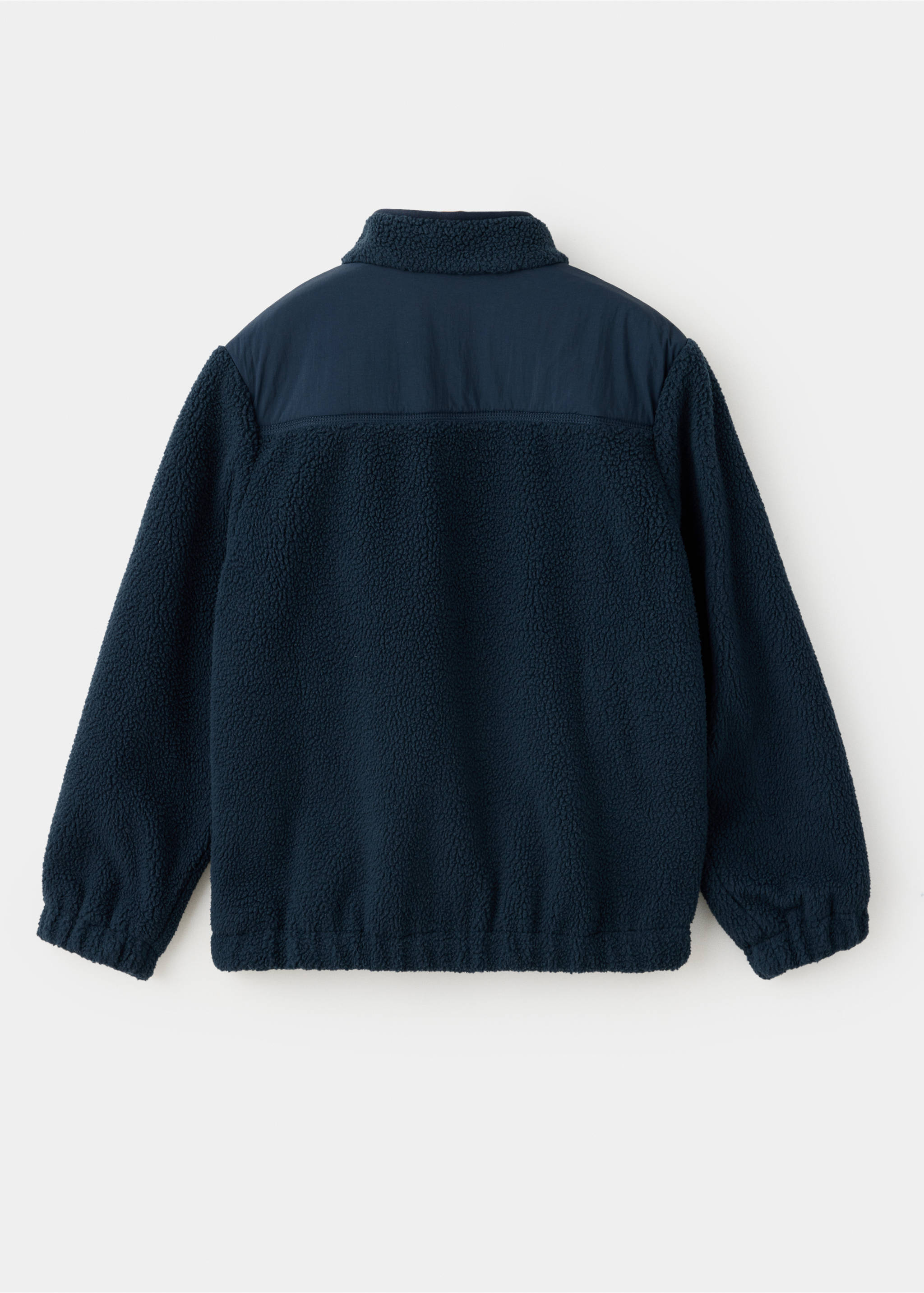 Dark blue kids' fleece jacket shown from the back, with a smooth yoke panel., Navy. Ref: 37058634-00.