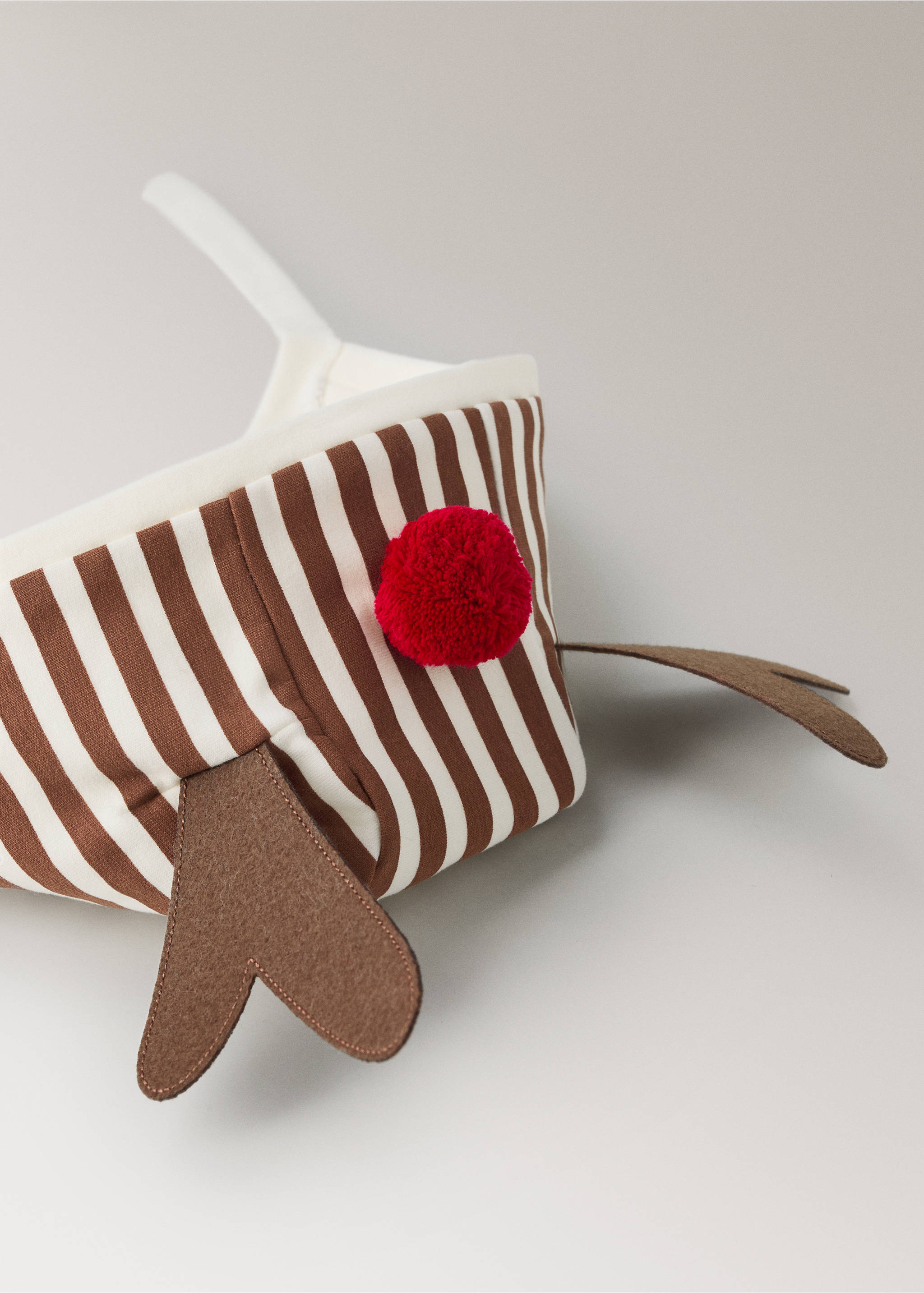 Brown and white striped hat with reindeer antlers and a red pom-pom., Off White. Ref: 37058638-00.