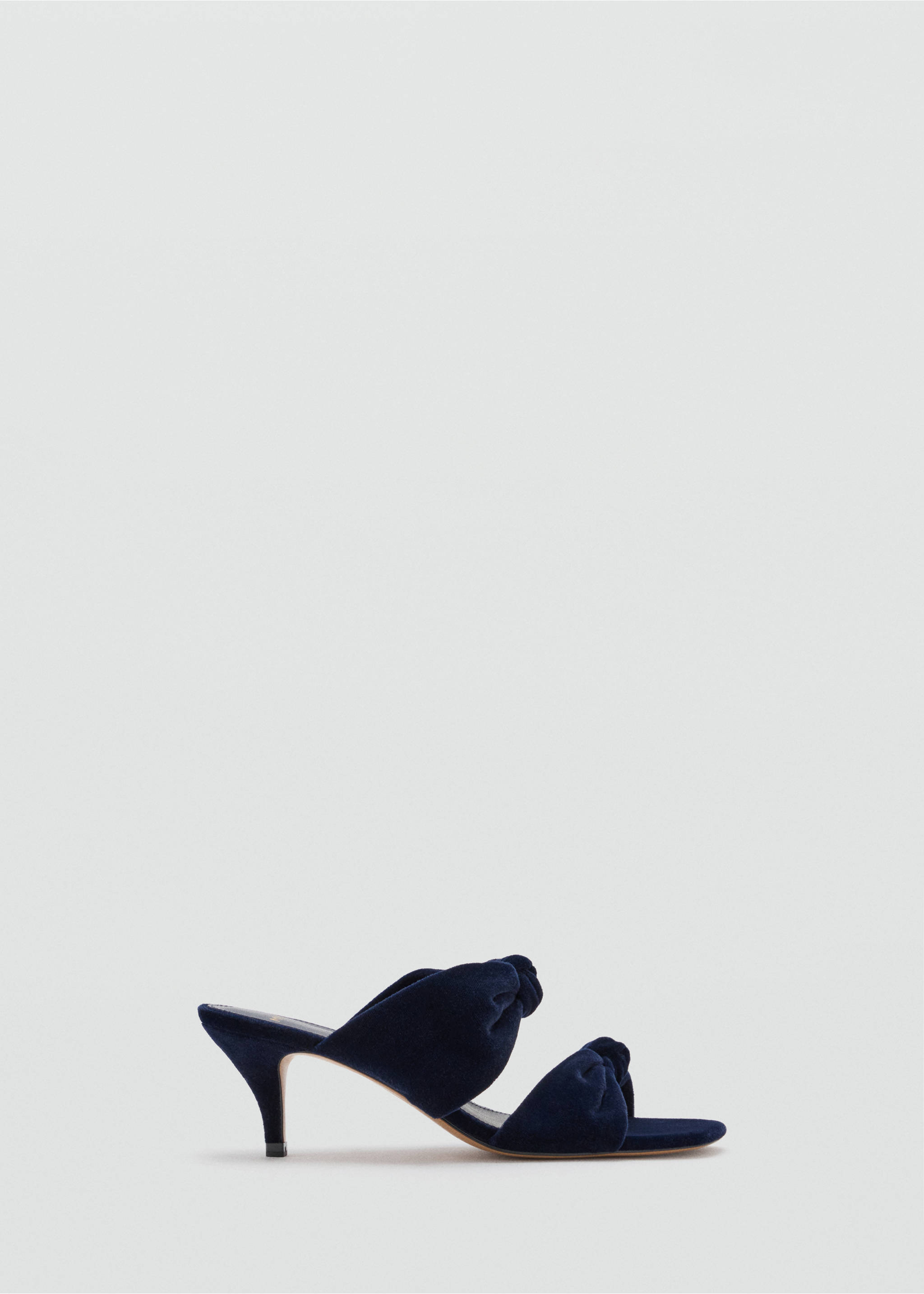 Navy blue velvet heeled sandal with knotted straps and a stiletto heel., Night Blue. Ref: 37059113-00.